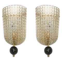 Pair of Art Deco Style Murano Glass Demilune Wall Lights, in Stock