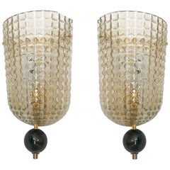 Pair of Art Deco Style Murano Glass Demilune Wall Sconces, in Stock