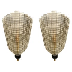 Pair of Art Deco Style Murano Glass Wall Sconces, in stock