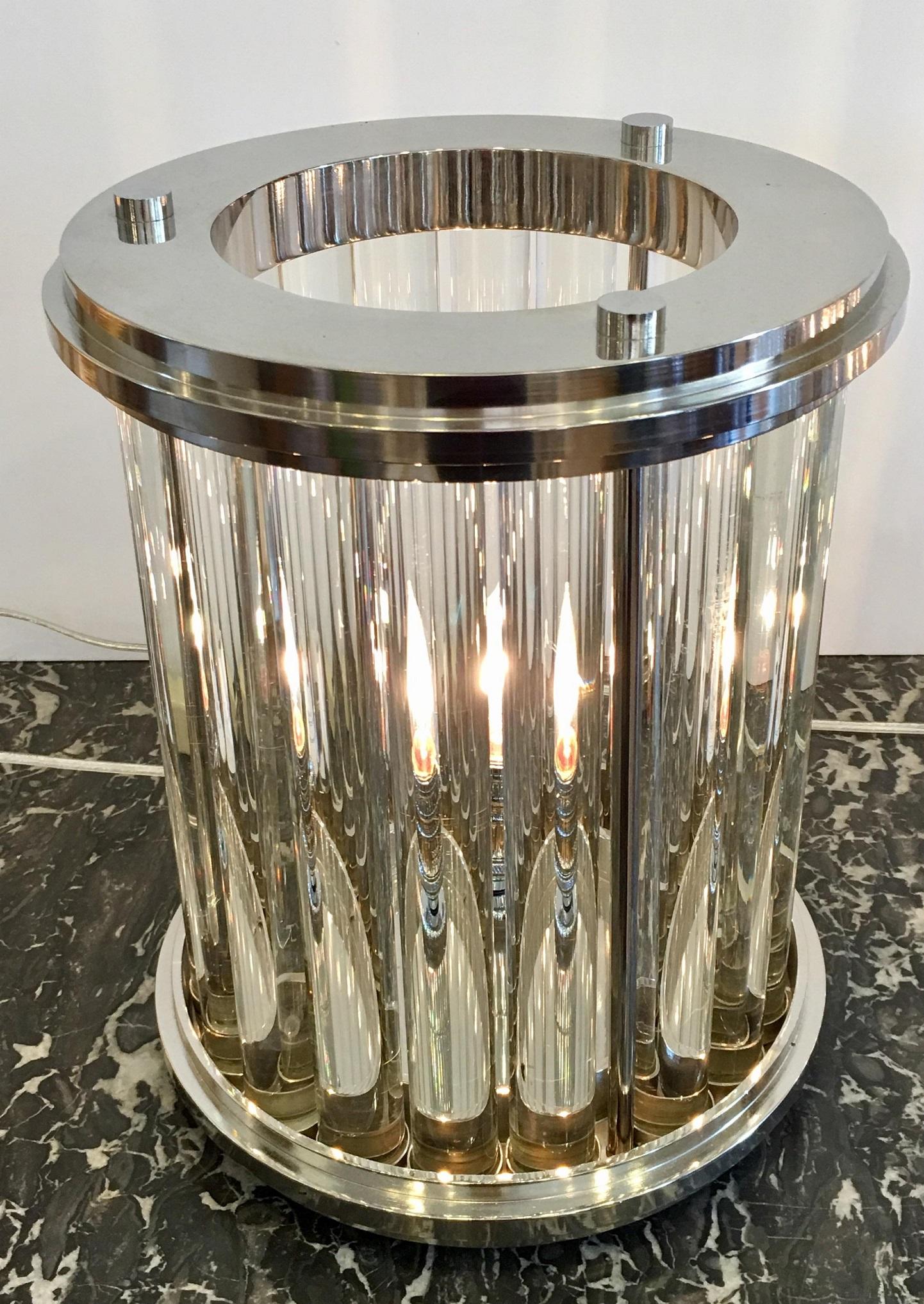 Pair of Art Deco style nickel-plated glass rod modernist lamps by Randy Esada.