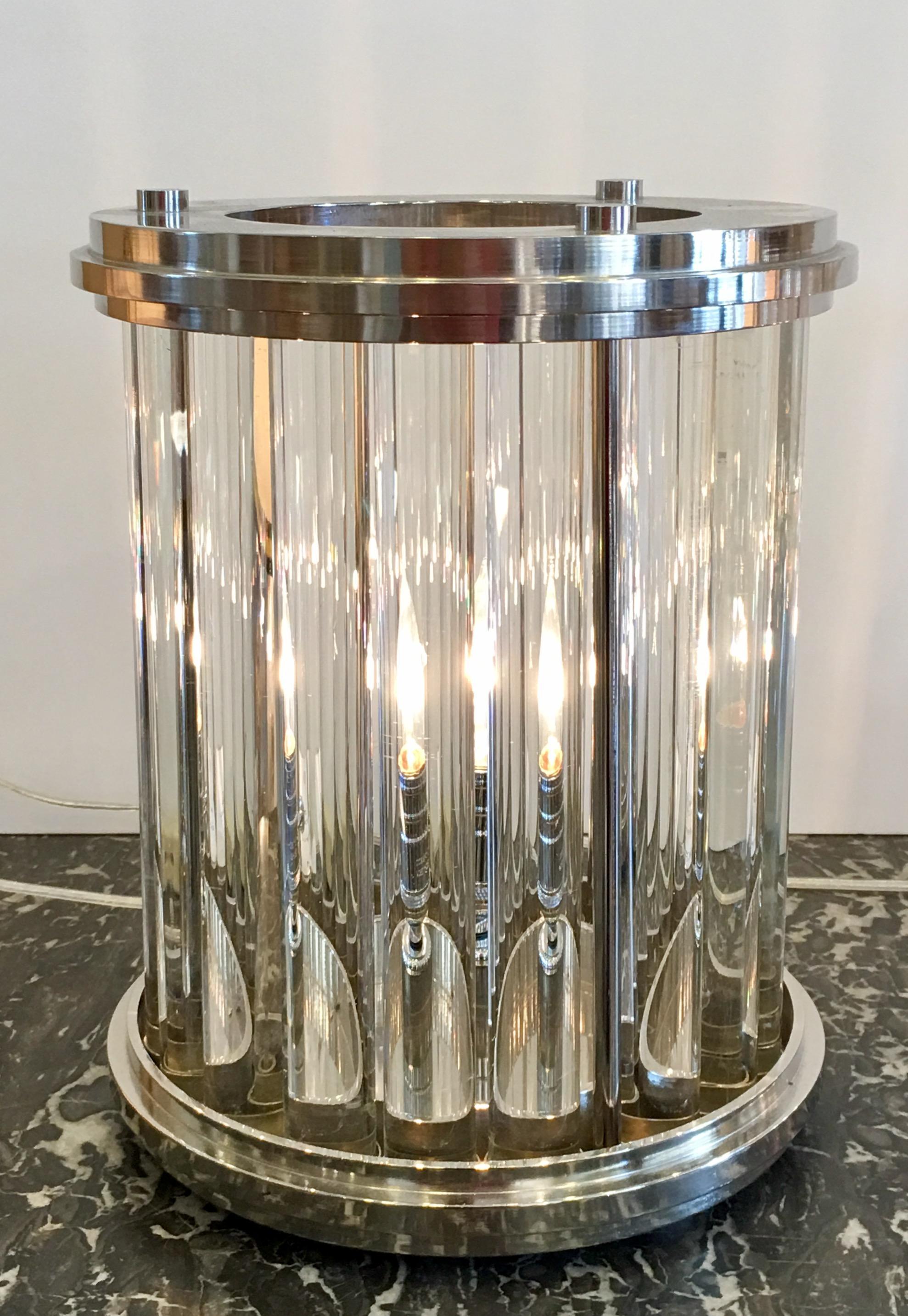 North American Pair of Art Deco Style Nickel-Plated Glass Rod Modernist Lamps by Randy Esada For Sale