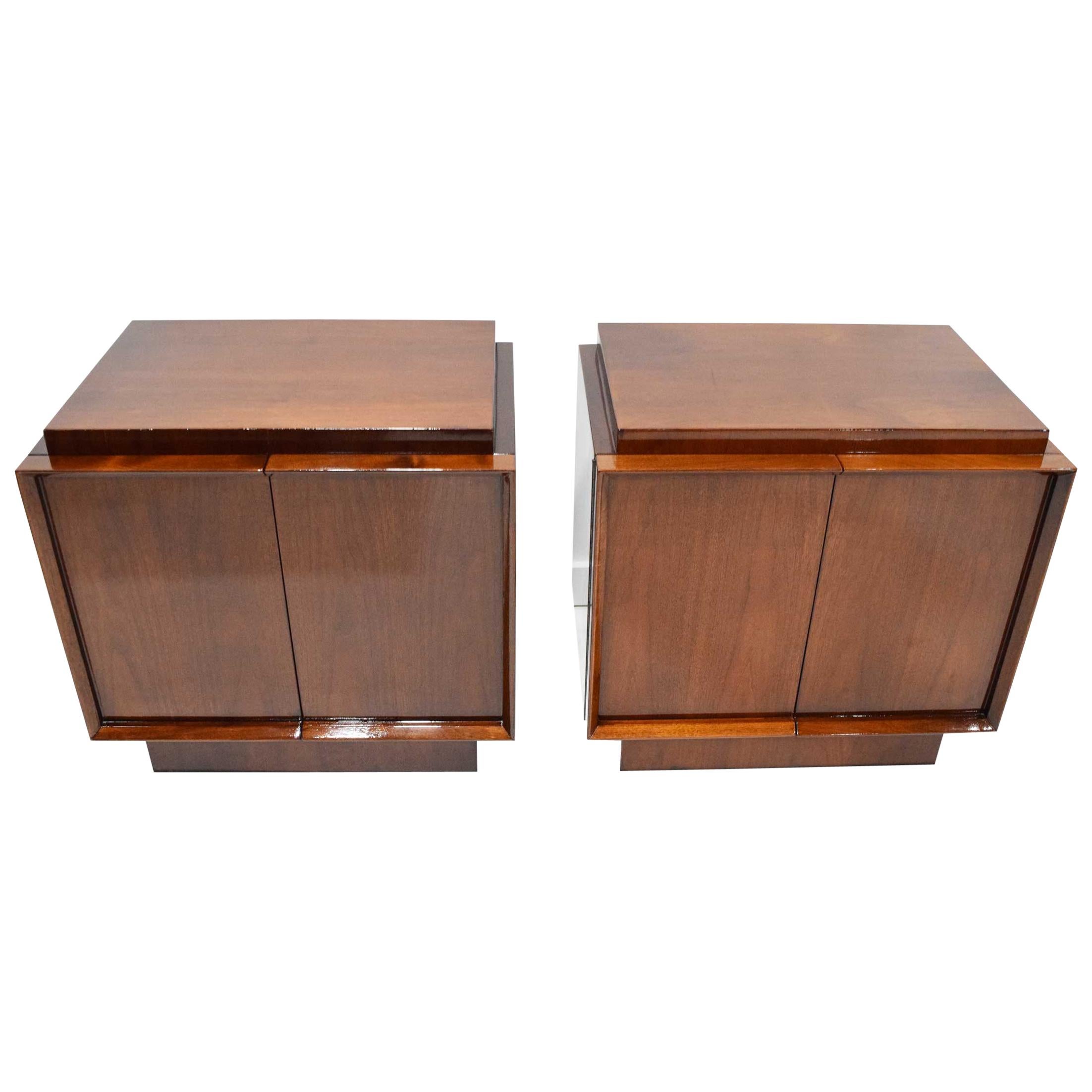 Pair of Art Deco Style Nightstands in Mahogany