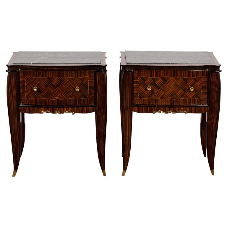 Pair of Art Deco Style Nightstands with Drawers For Sale at 1stDibs