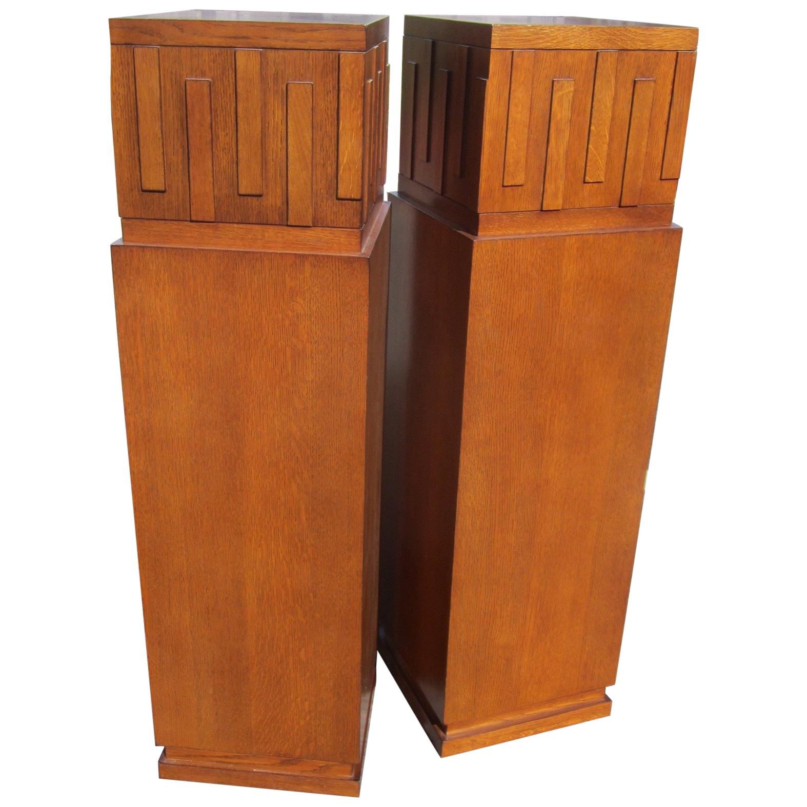 Pair of Art Deco Style Oak Pedestals For Sale