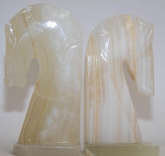 Pair of Art Deco Style Onyx Horses Heads Bookends