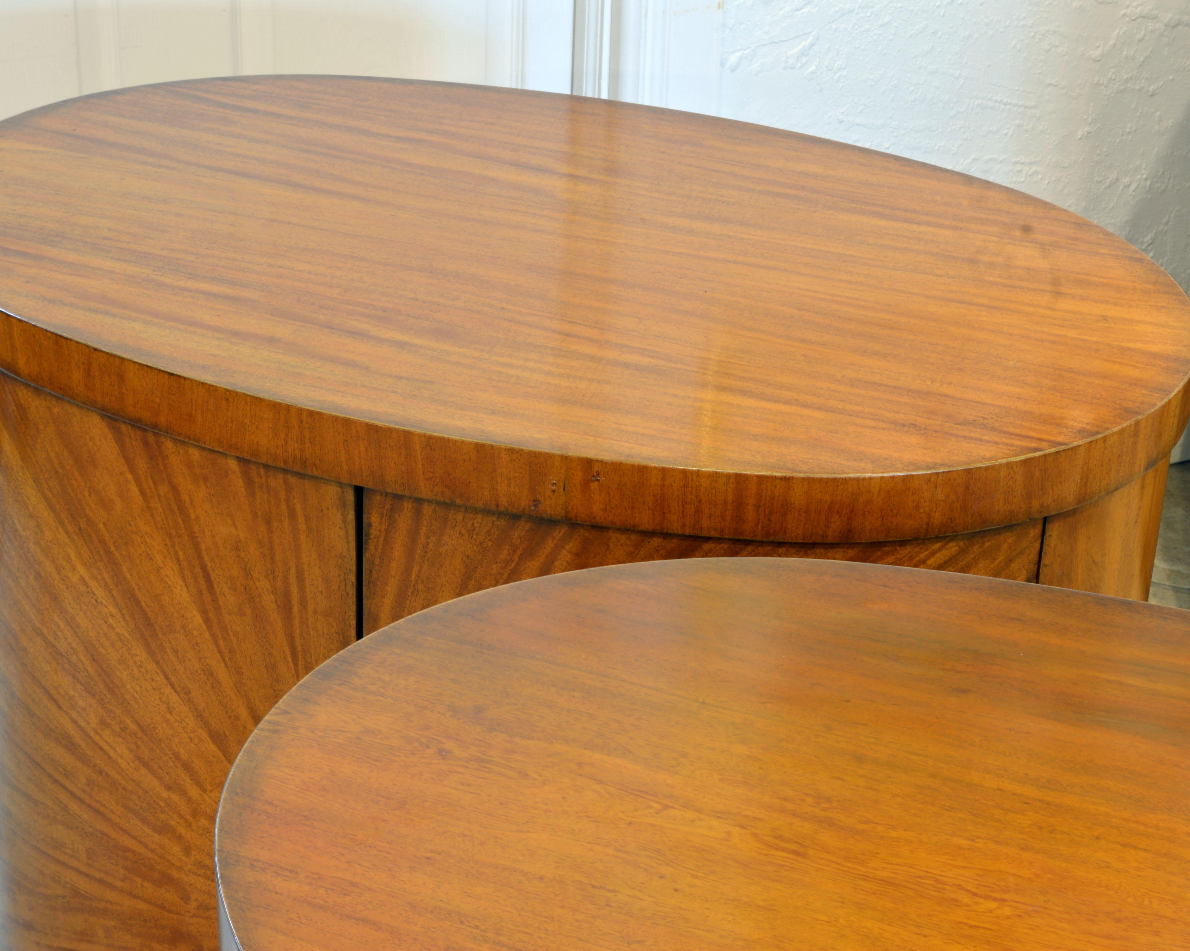 Pair of Art Deco Style Oval Mahogany Cabinet-Tables Inspired by Andre Arbus 5