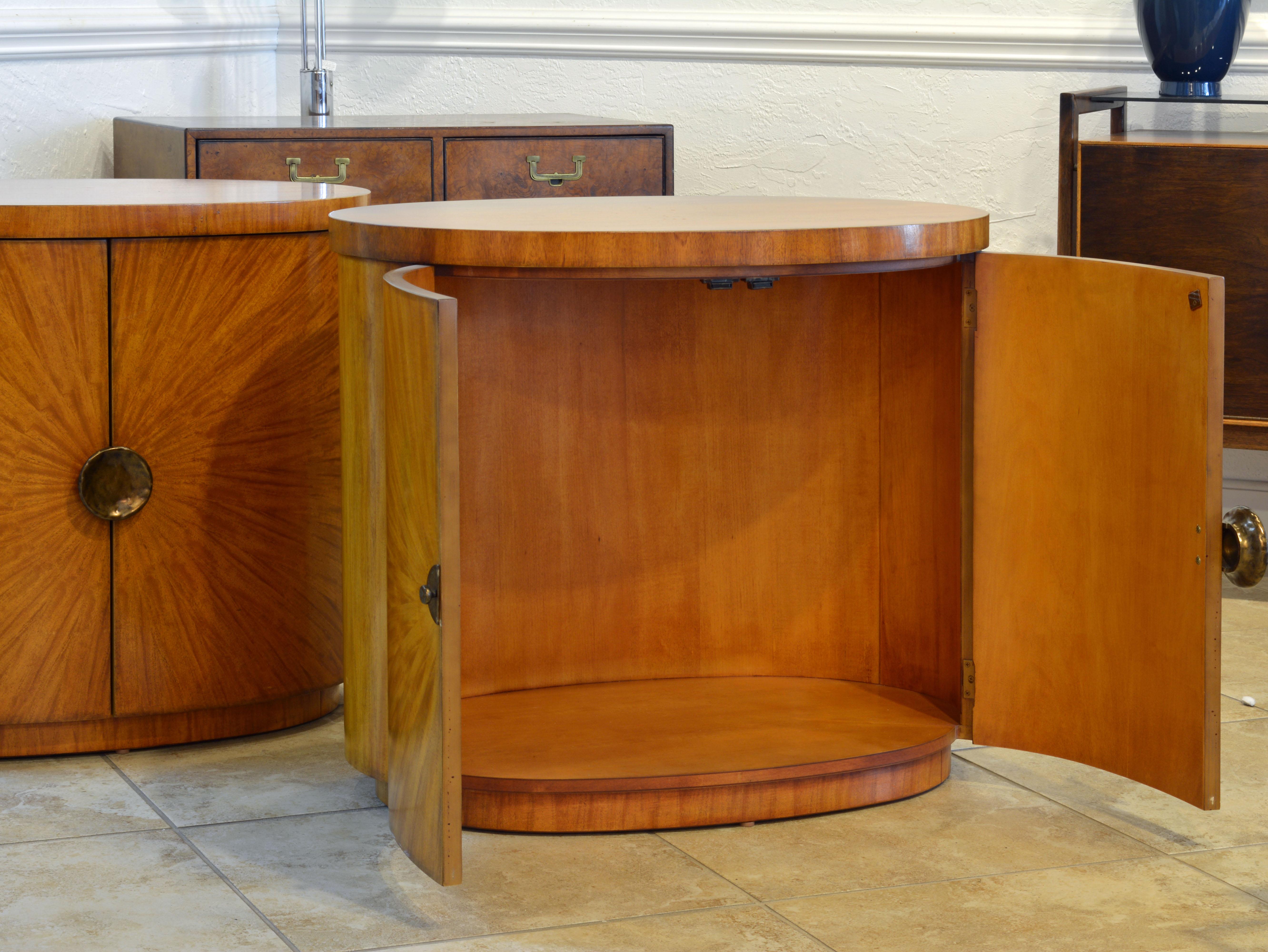 American Pair of Art Deco Style Oval Mahogany Cabinet-Tables Inspired by Andre Arbus