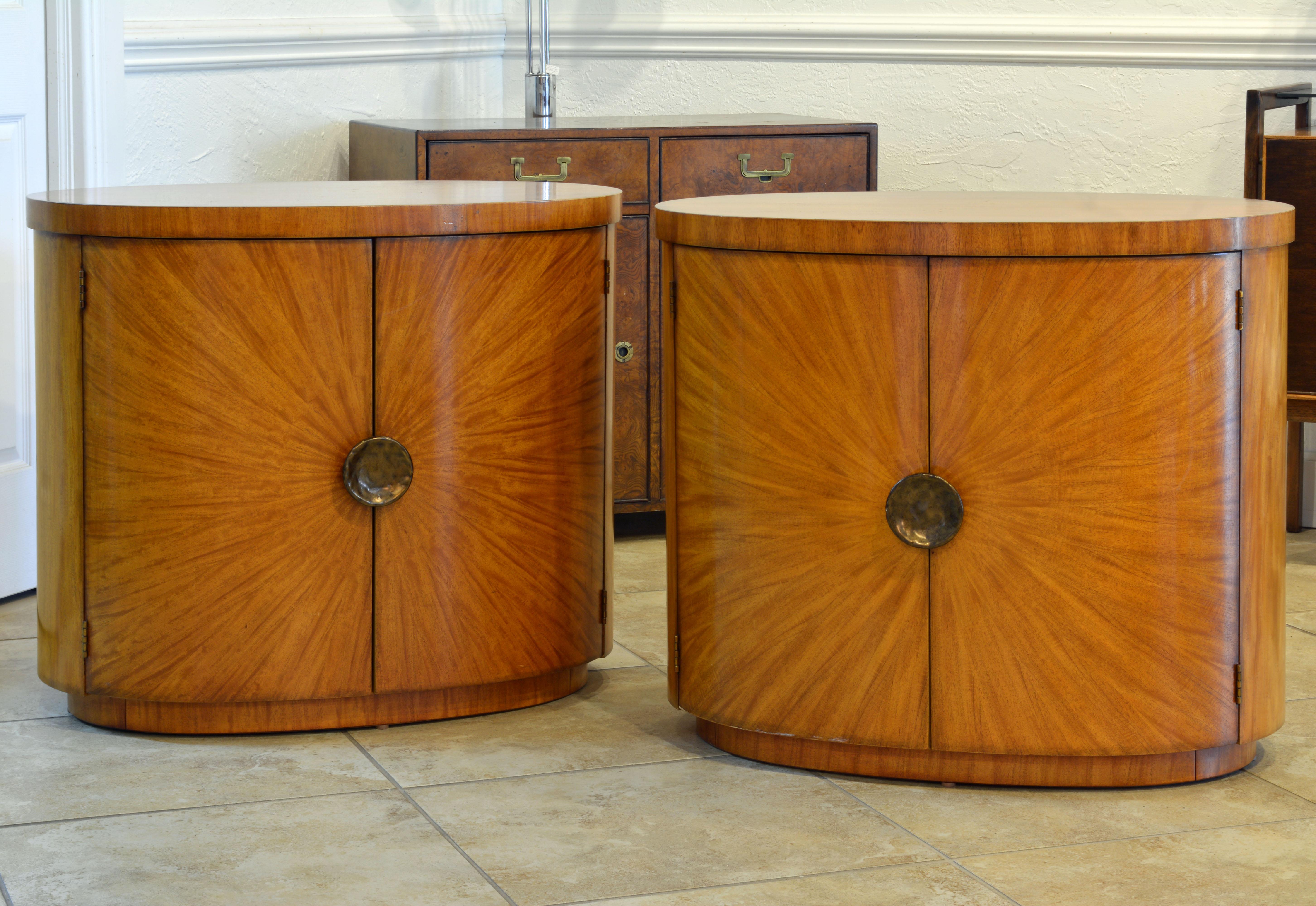 Pair of Art Deco Style Oval Mahogany Cabinet-Tables Inspired by Andre Arbus In Good Condition In Ft. Lauderdale, FL