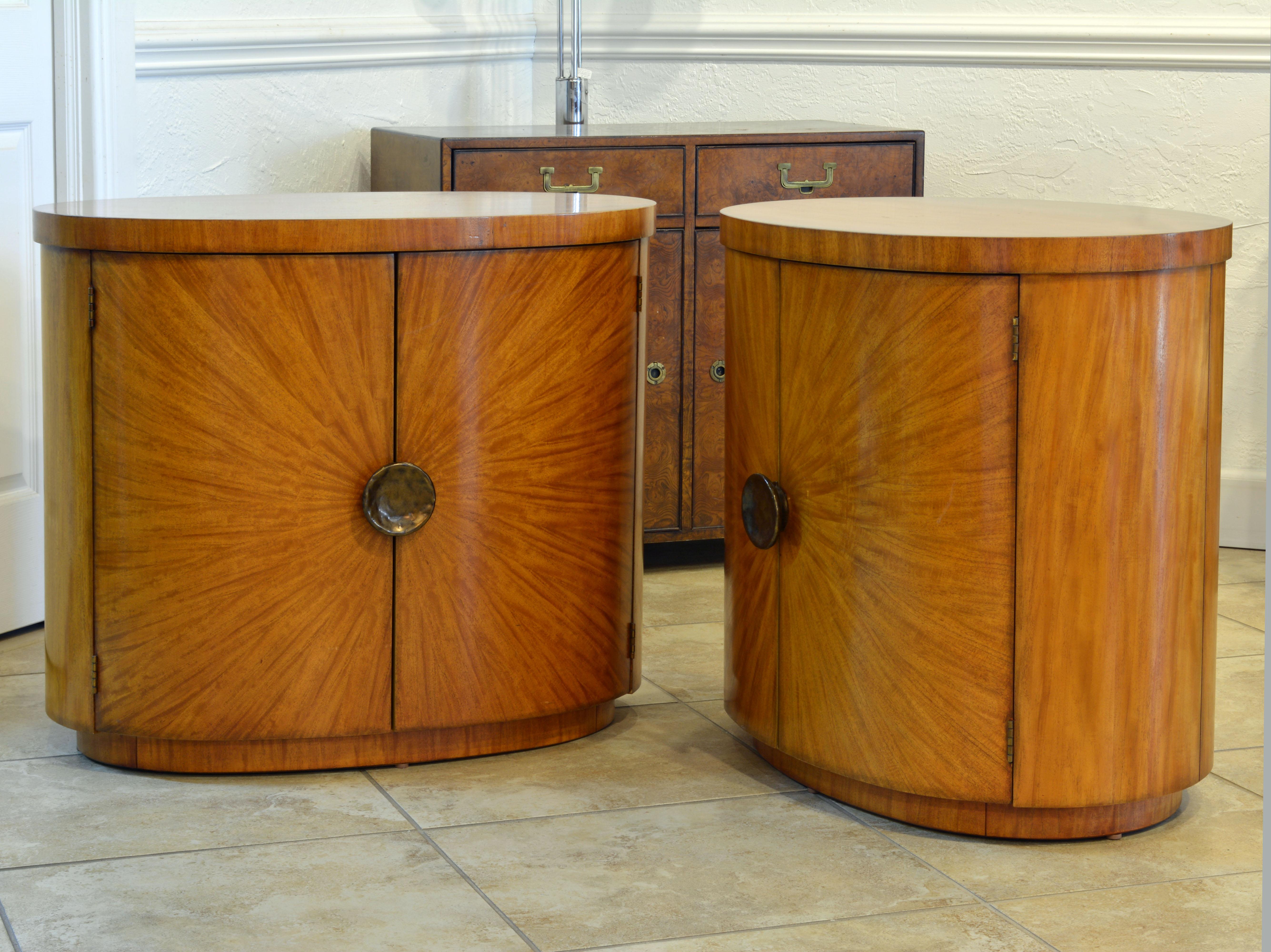20th Century Pair of Art Deco Style Oval Mahogany Cabinet-Tables Inspired by Andre Arbus