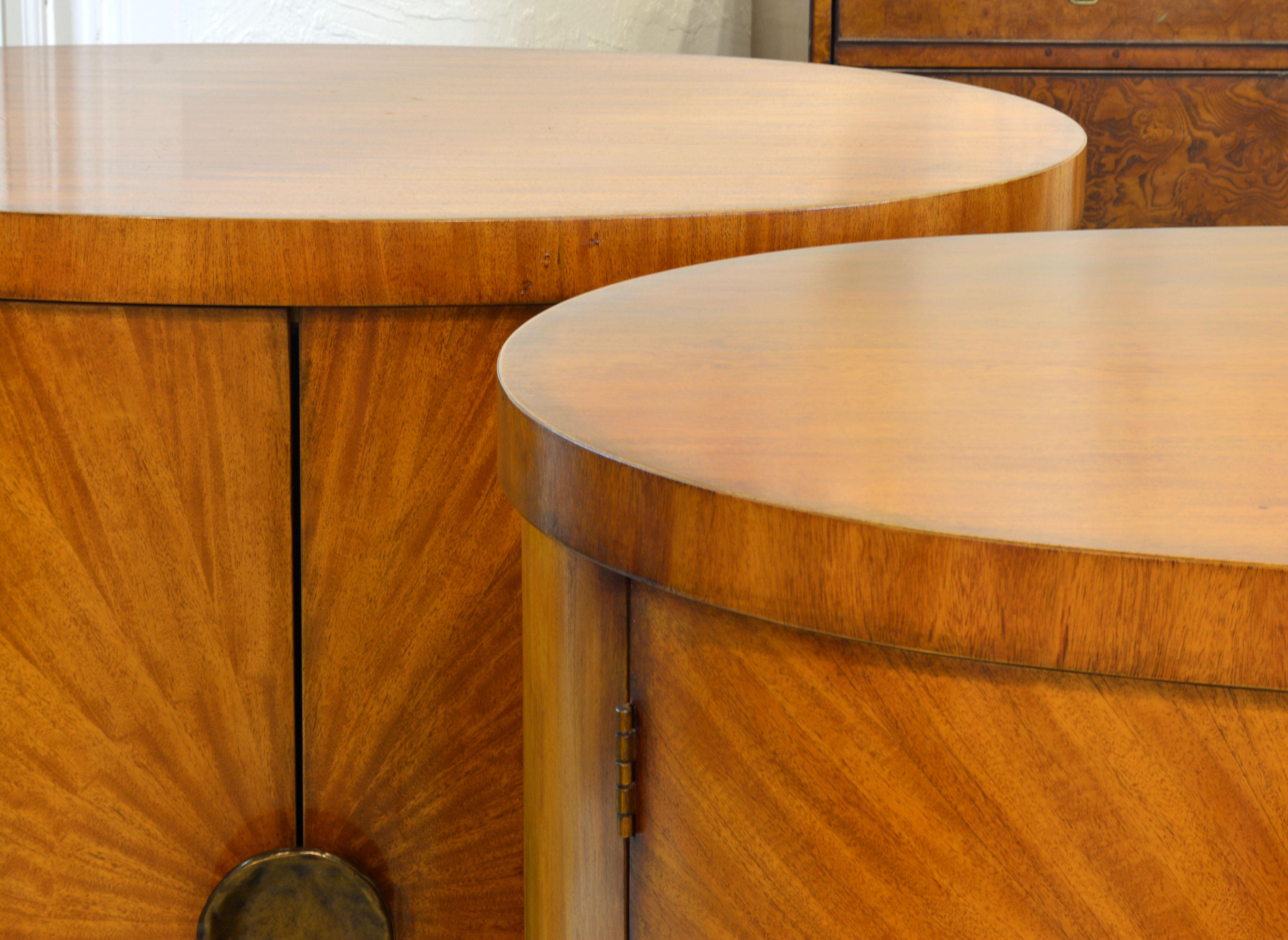 Pair of Art Deco Style Oval Mahogany Cabinet-Tables Inspired by Andre Arbus 1