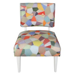 Pair of Art Deco Style Painted and Newly Upholstered Multicolor Strie Patchwork