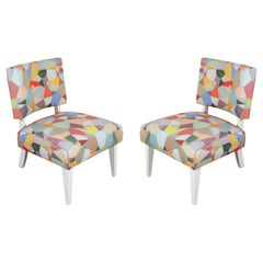 Pair of Art Deco Style Painted and Newly Upholstered Multicolor Strie Patchwork