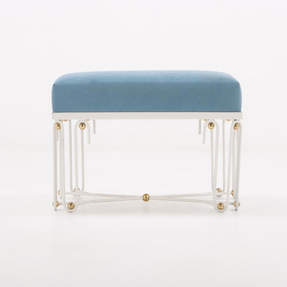 French Pair of Art Deco style painted iron & bronze benches in the style of Jean Royère