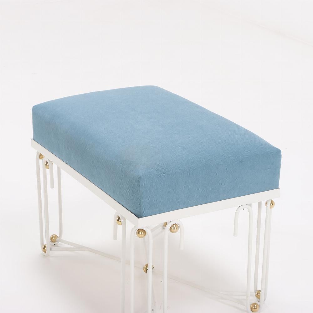 Pair of Art Deco style painted iron & bronze benches in the style of Jean Royère In Good Condition In Philadelphia, PA