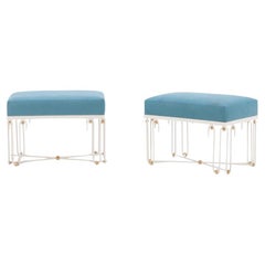 Pair of Art Deco style painted iron & bronze benches in the style of Jean Royère