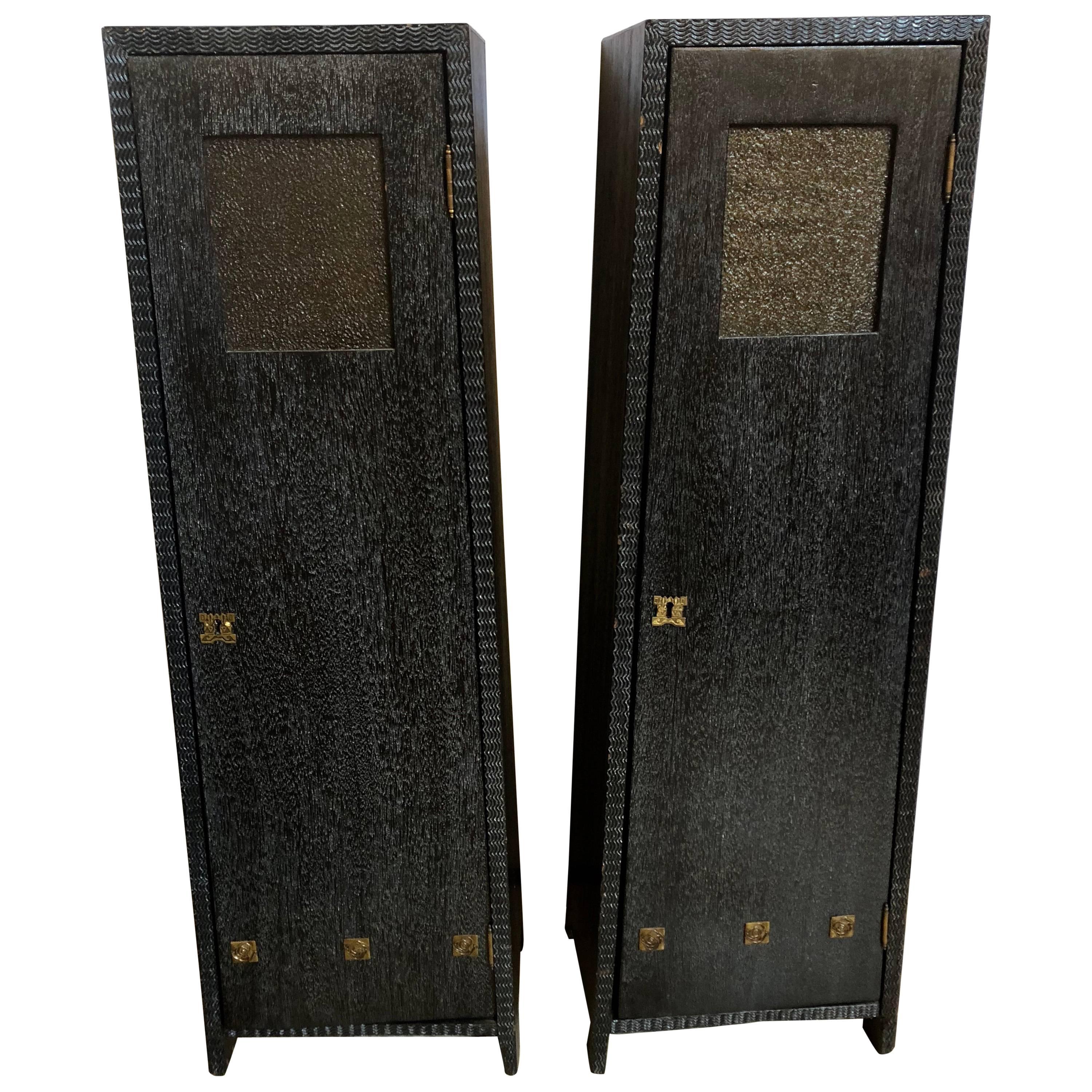 Art Deco, Black Textured Pedestals, Ebonized Oak, Gilt Metal, 1930s, Christies For Sale