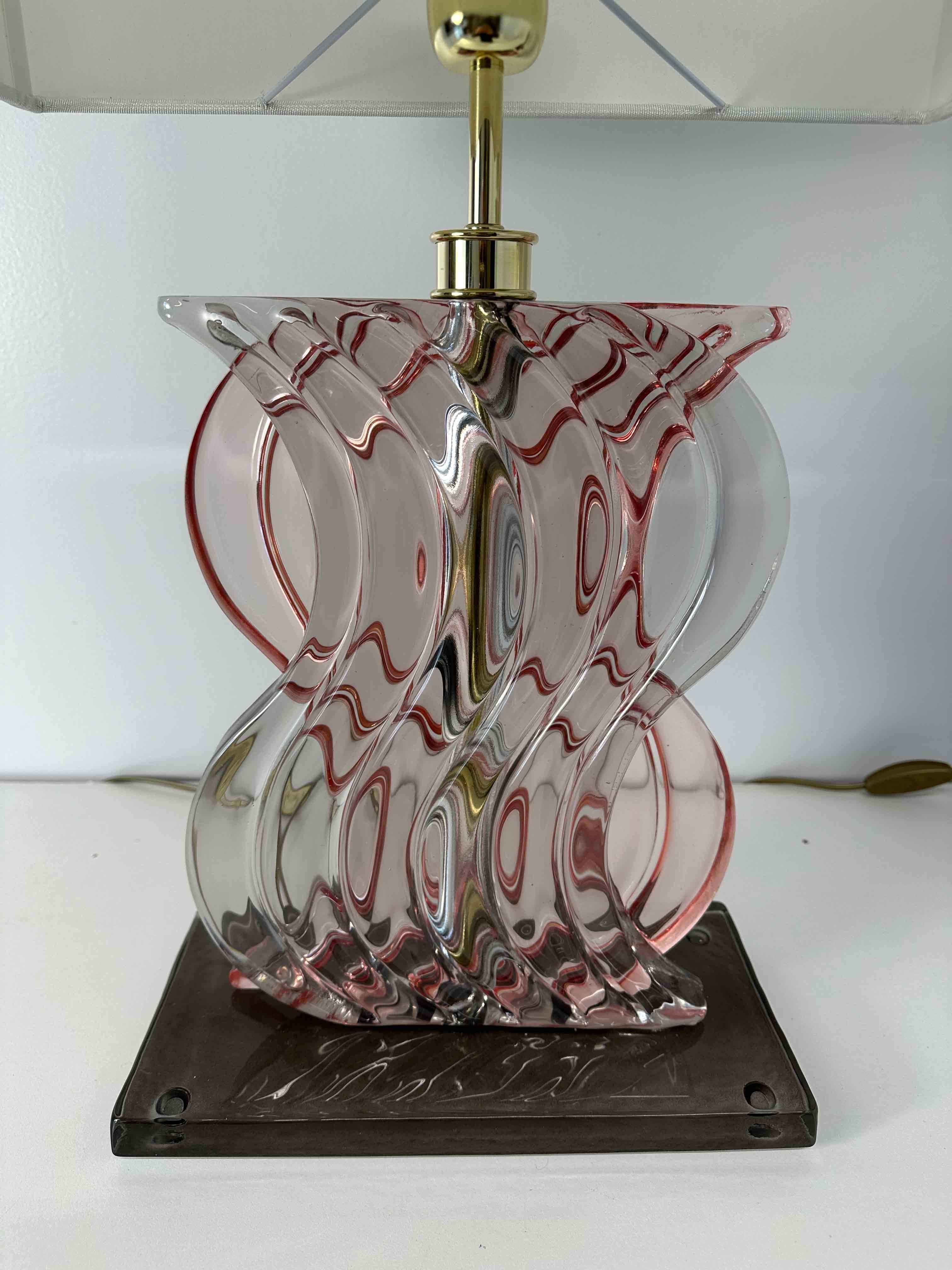 Verre de Murano Paire de lampes de bureau de style Art Déco en verre de Murano rose  en vente