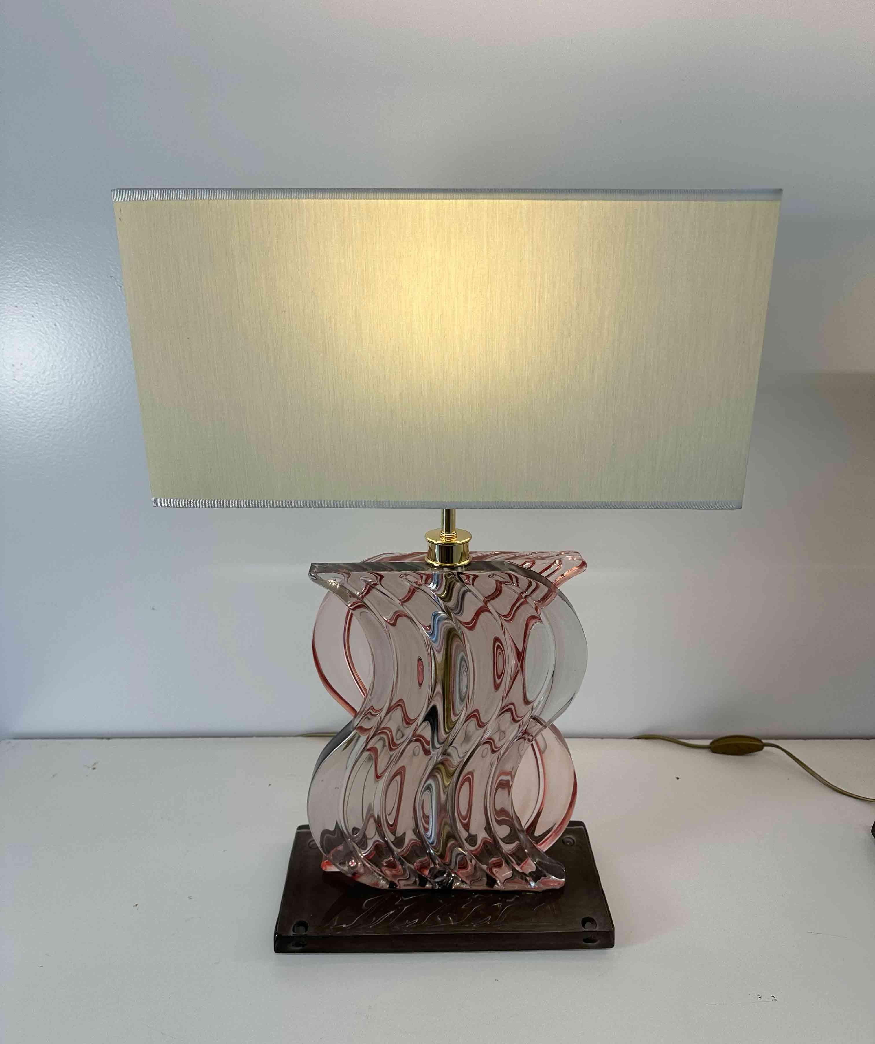 Pareja de lámparas de sobremesa de cristal de Murano rosa de estilo Art Déco en venta 2