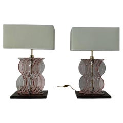 Pair of Art Deco Style Pink Murano Glass Table Lamps 