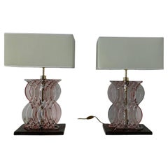 Pair of Art Deco Style Pink Murano Glass Table Lamps Pair of Art Deco Style Pink Murano Glass Table Lamps