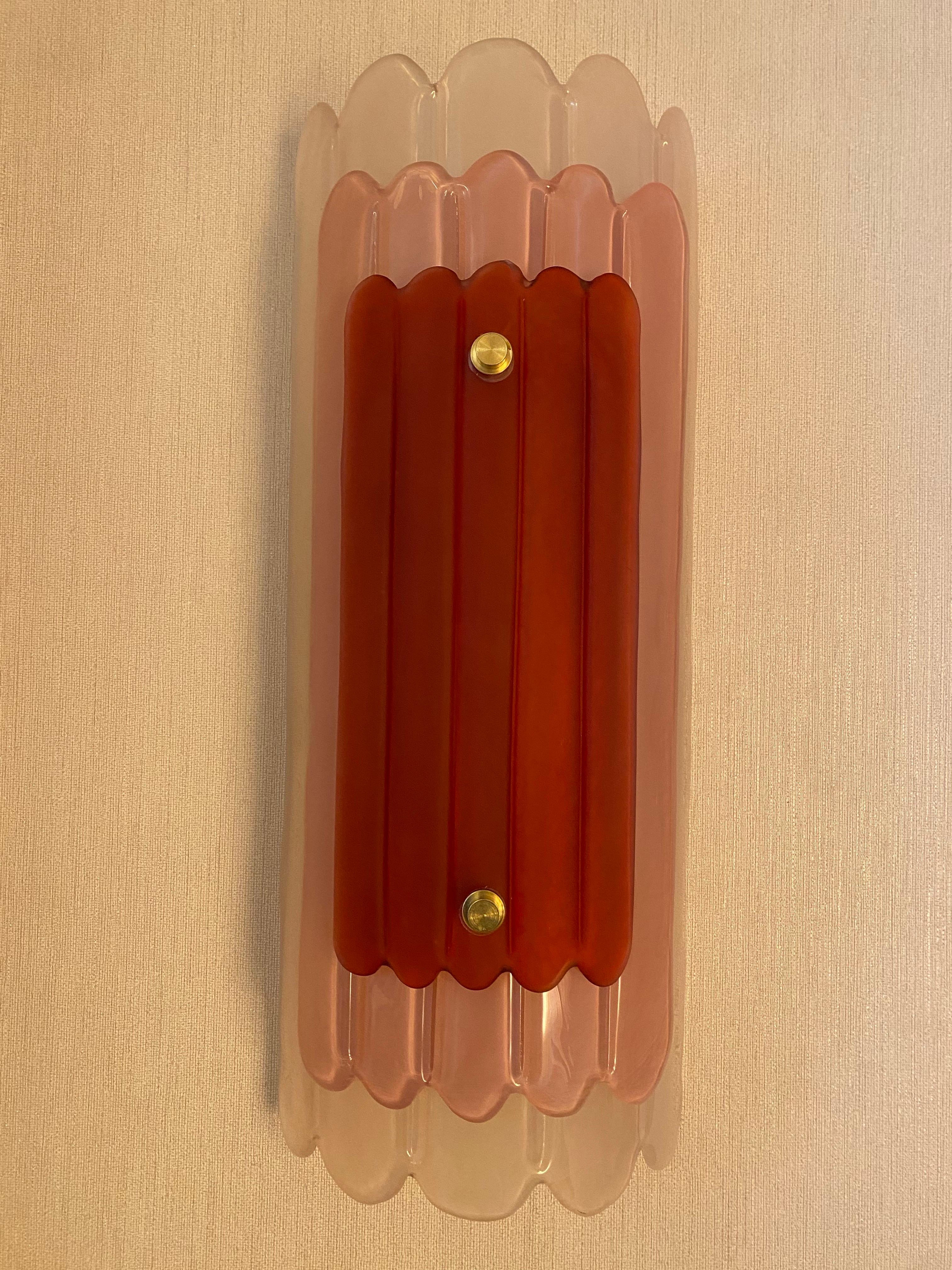 Paire d'appliques murales en verre de Murano rose de style Art Deco, en stock en vente 3