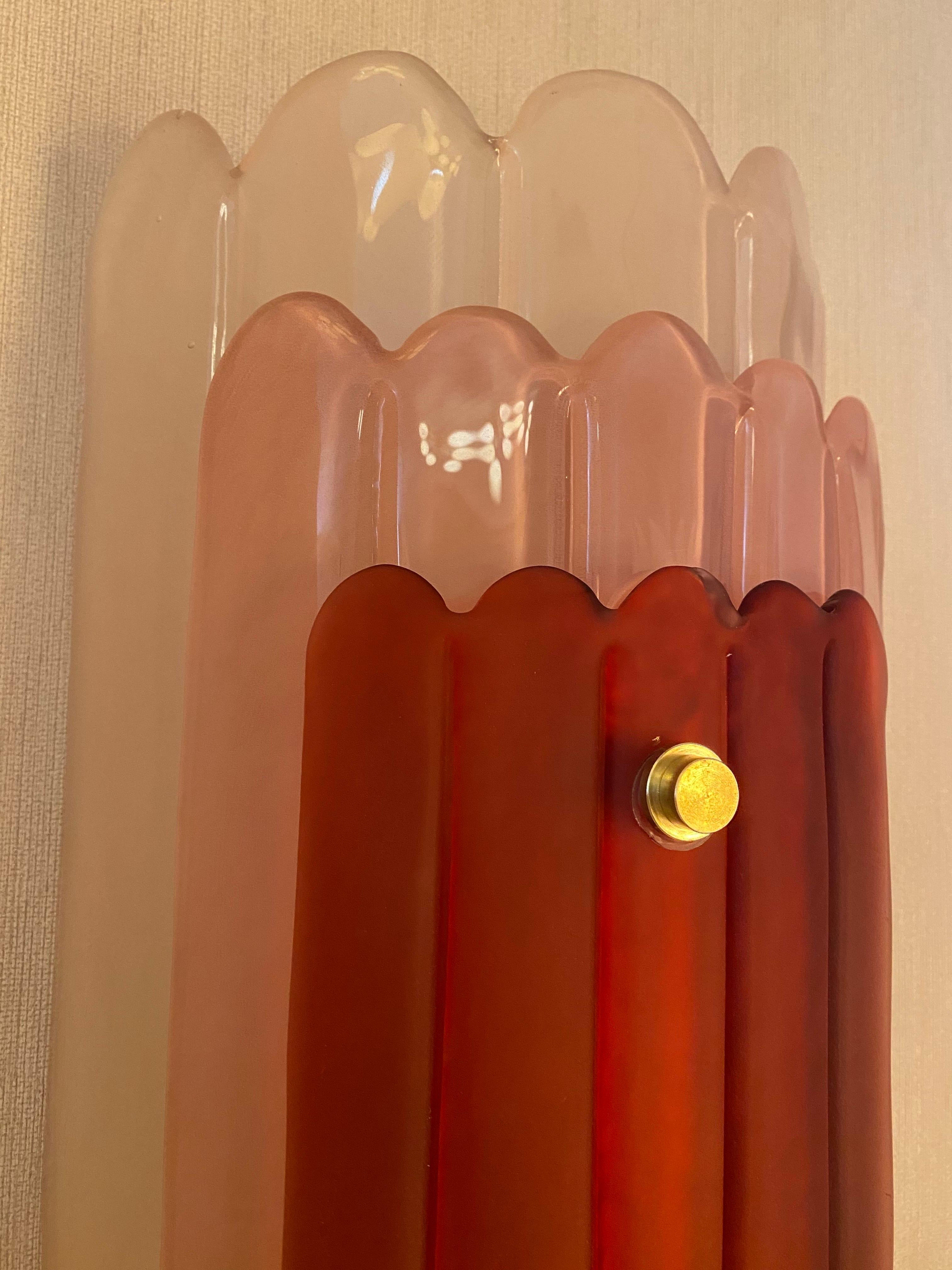 Paire d'appliques murales en verre de Murano rose de style Art Deco, en stock en vente 4