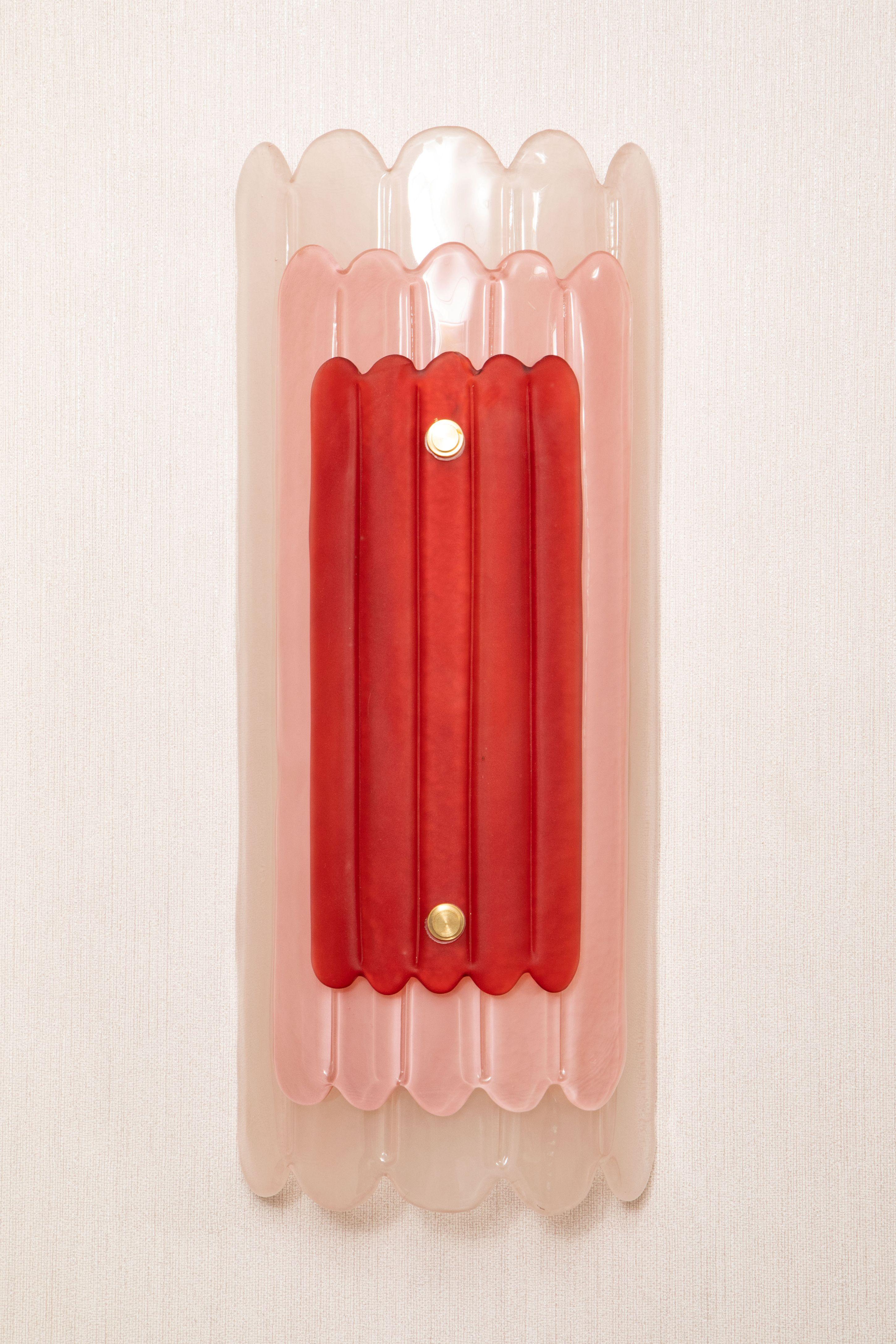 Coppia di lampade da parete in vetro di Murano rosa in stile Art Déco, in stock in vendita 5