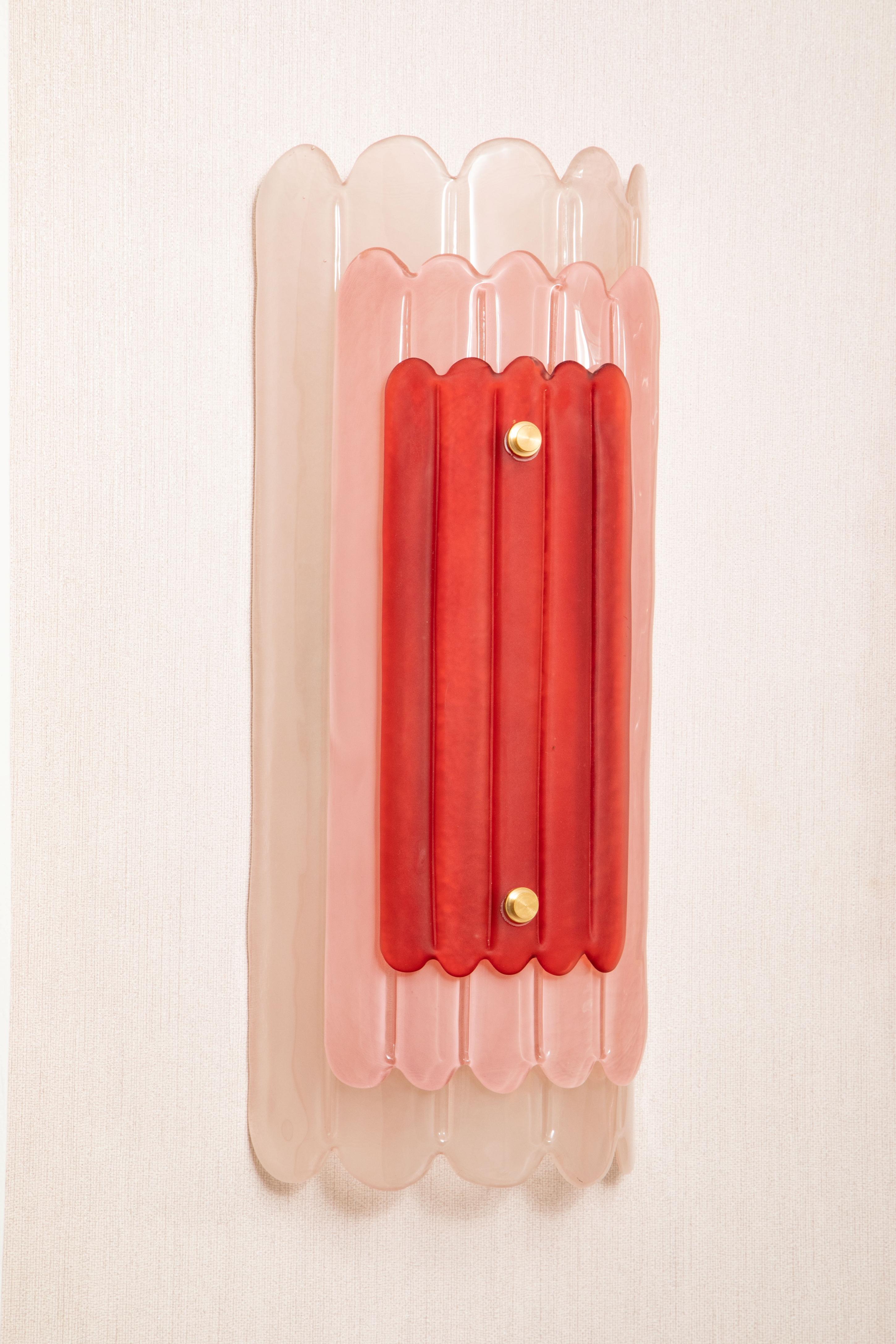 Coppia di lampade da parete in vetro di Murano rosa in stile Art Déco, in stock in vendita 7