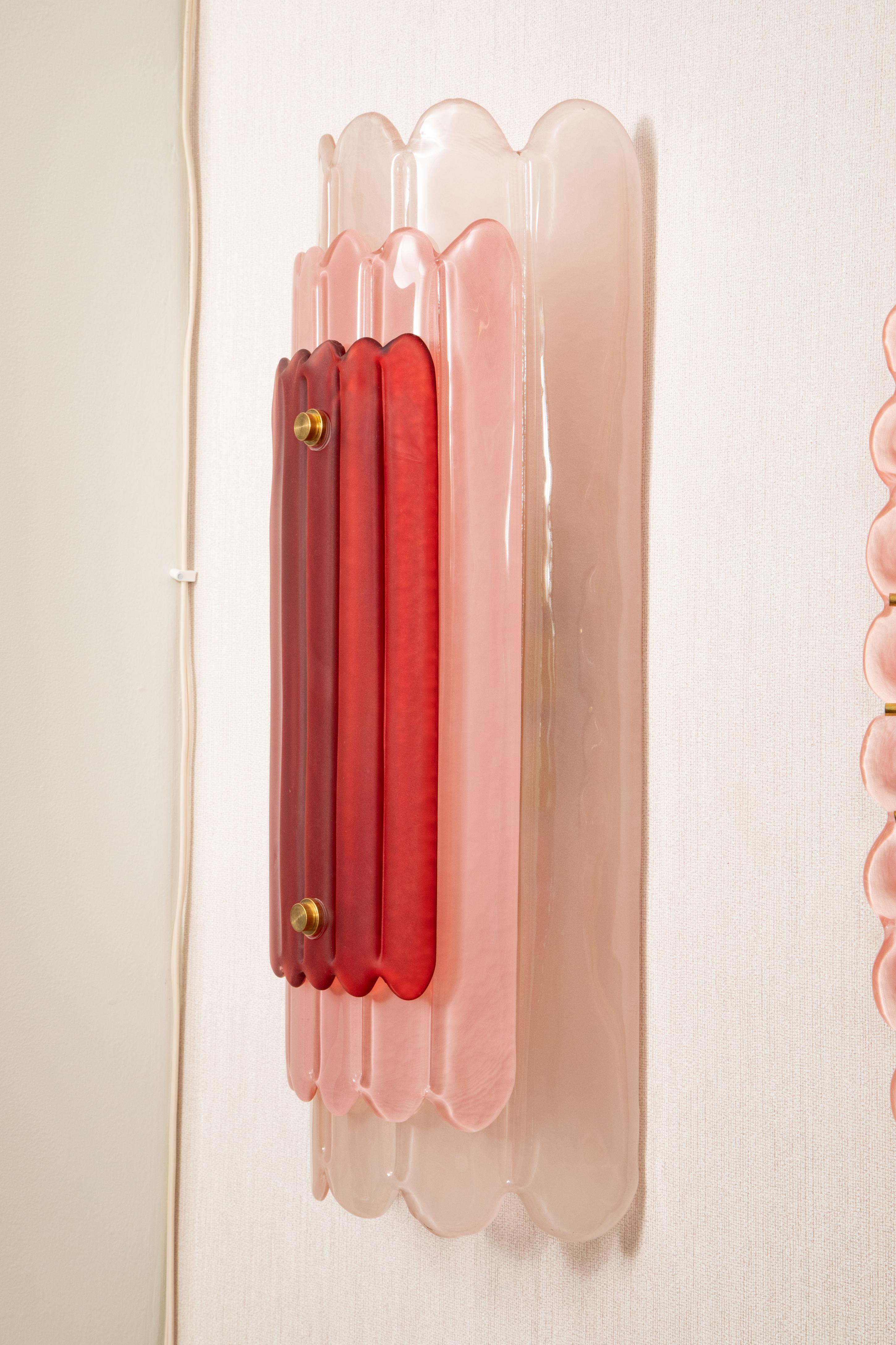 Coppia di lampade da parete in vetro di Murano rosa in stile Art Déco, in stock in vendita 9