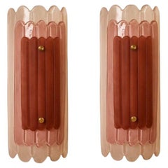 Paire d'appliques murales en verre de Murano rose de style Art Deco, en stock