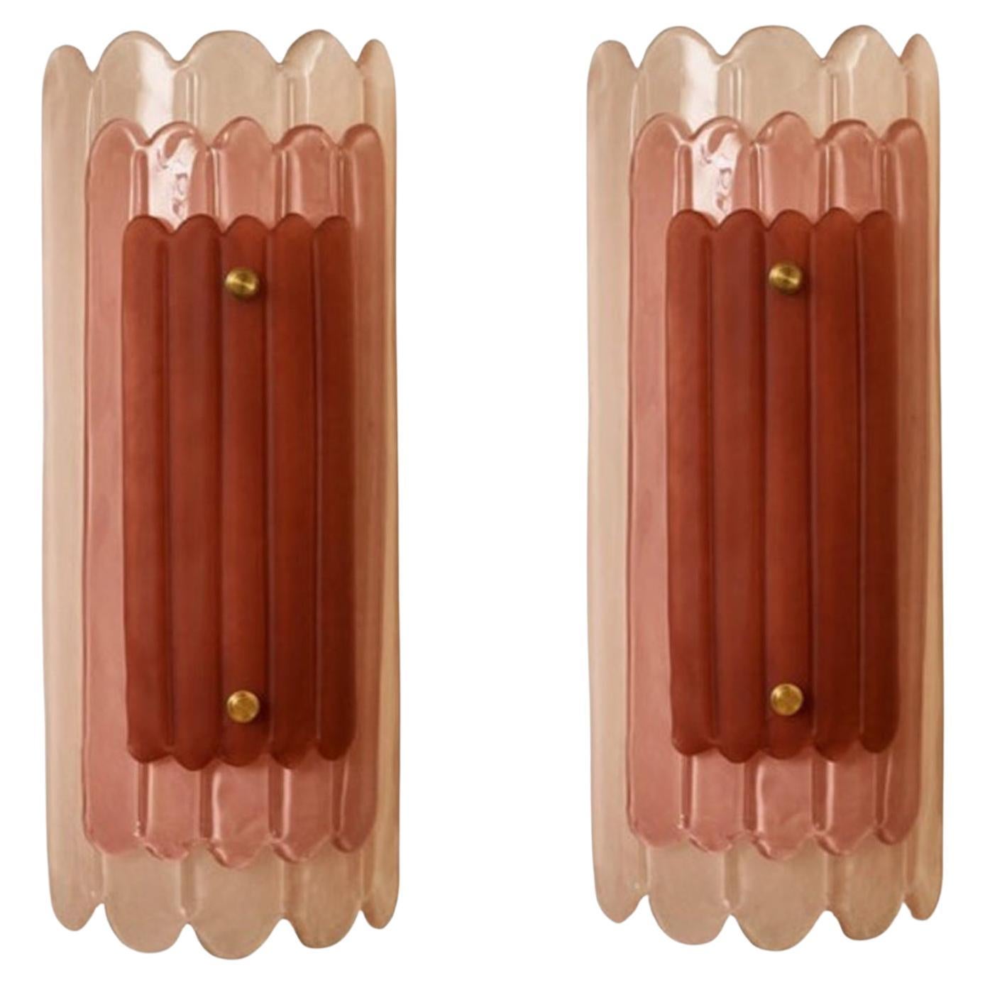 Pair of Art Deco style Pink Murano Glass Wall Sconces, in stock For Sale
