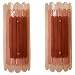 Coppia di lampade da parete in vetro di Murano rosa in stile Art Déco, in stock