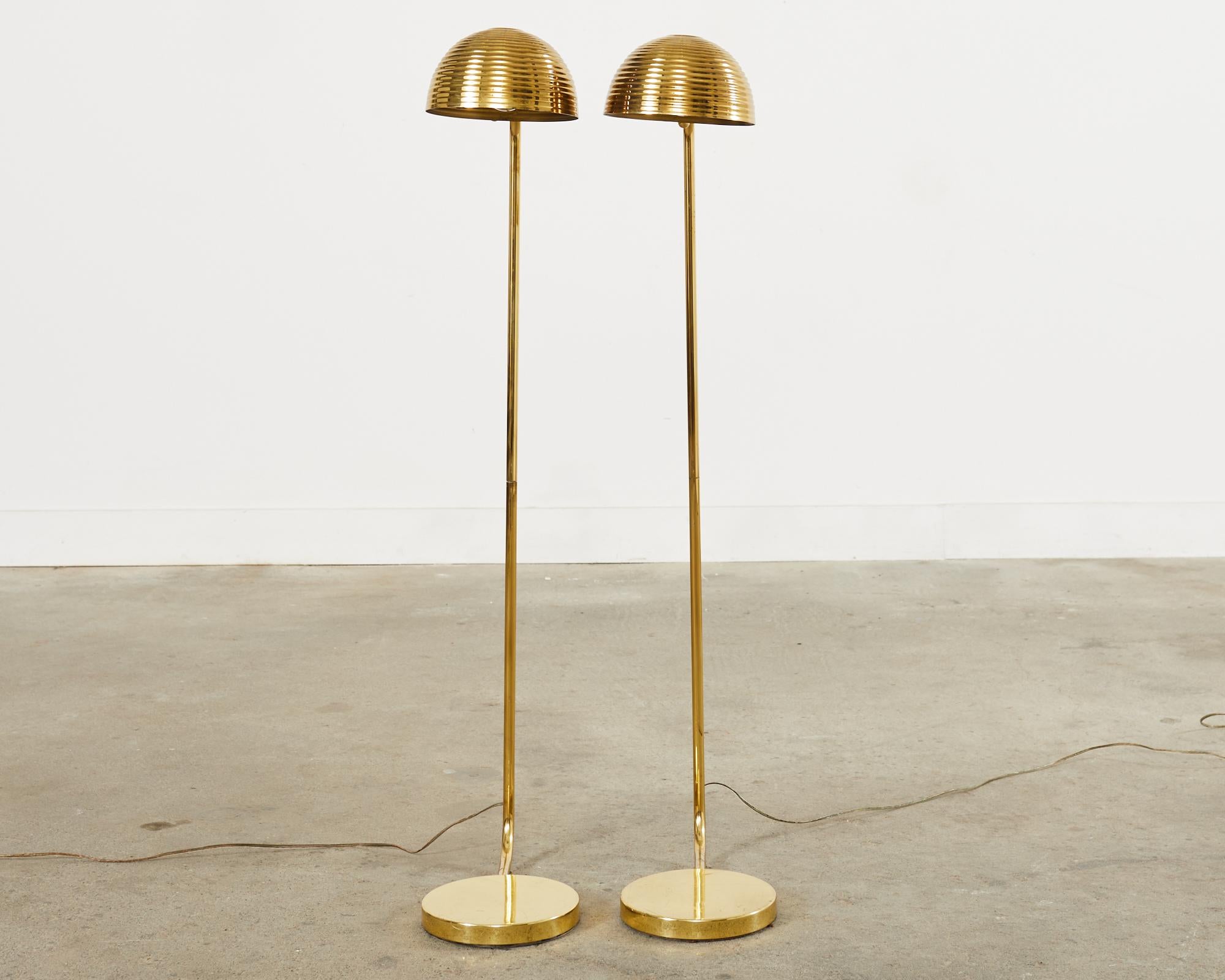 Pair of Art Deco Style Polished Brass Task Floor Lamps In Good Condition In Rio Vista, CA