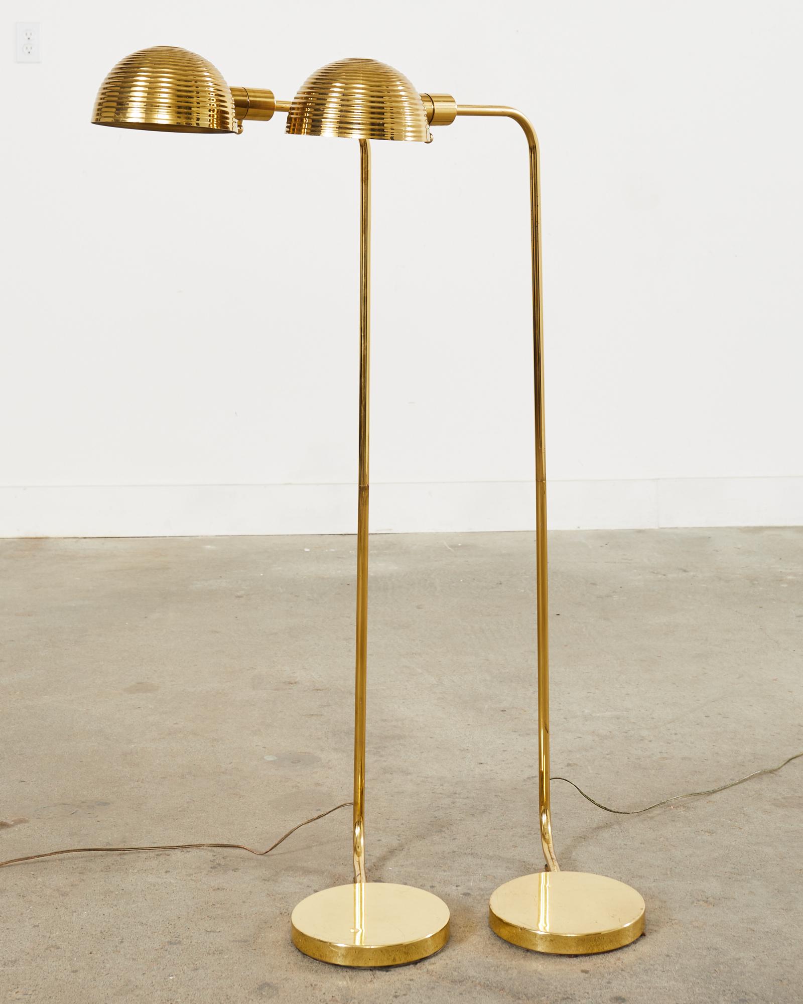 Pair of Art Deco Style Polished Brass Task Floor Lamps 1