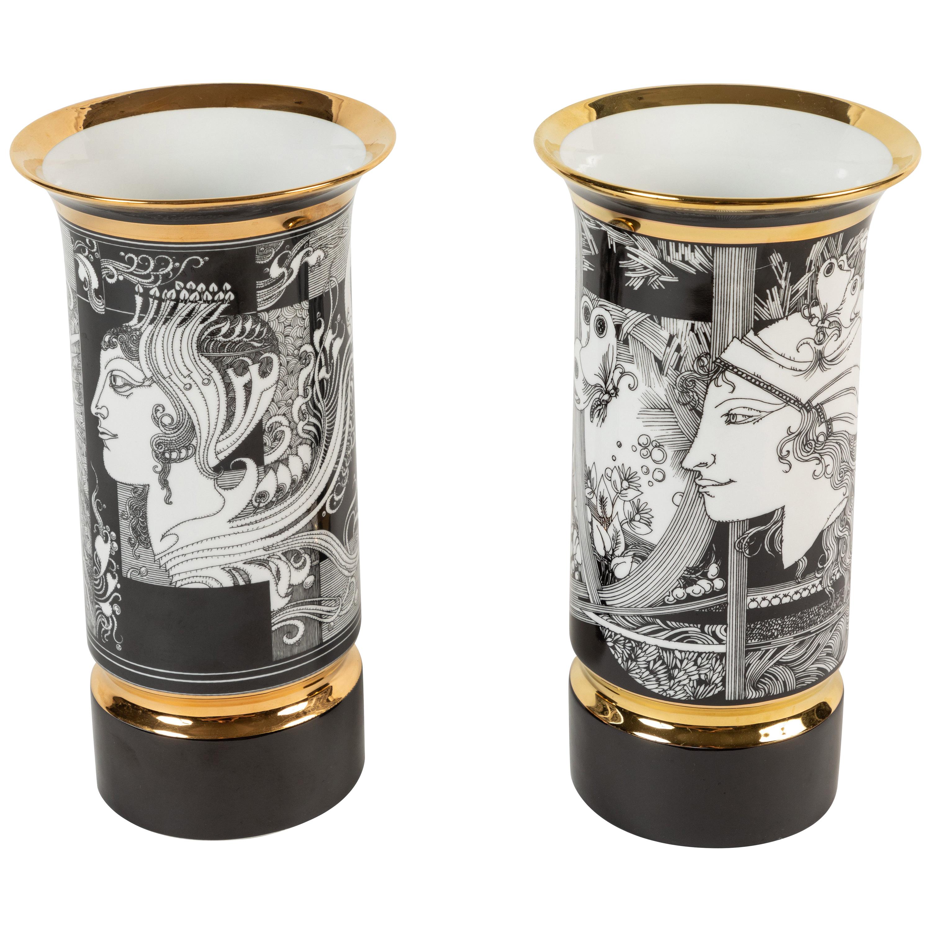 Pair of Art Deco Style Porcelain Vases by Endre Szasz for Hollóháza