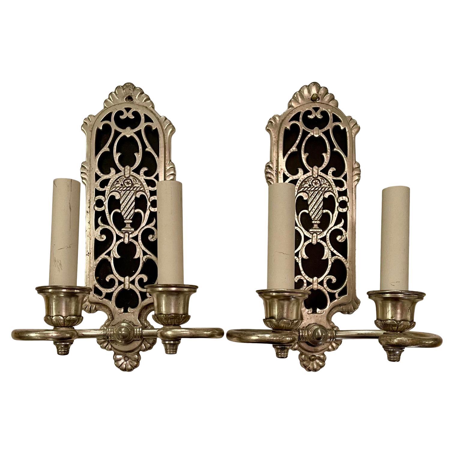 Pair of Art Deco Style Remains Lighting Silver Wall Light Sconce For Sale