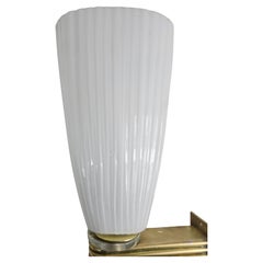 Pair of Art Deco Style Ribbed with Tall Italian Glass Shades