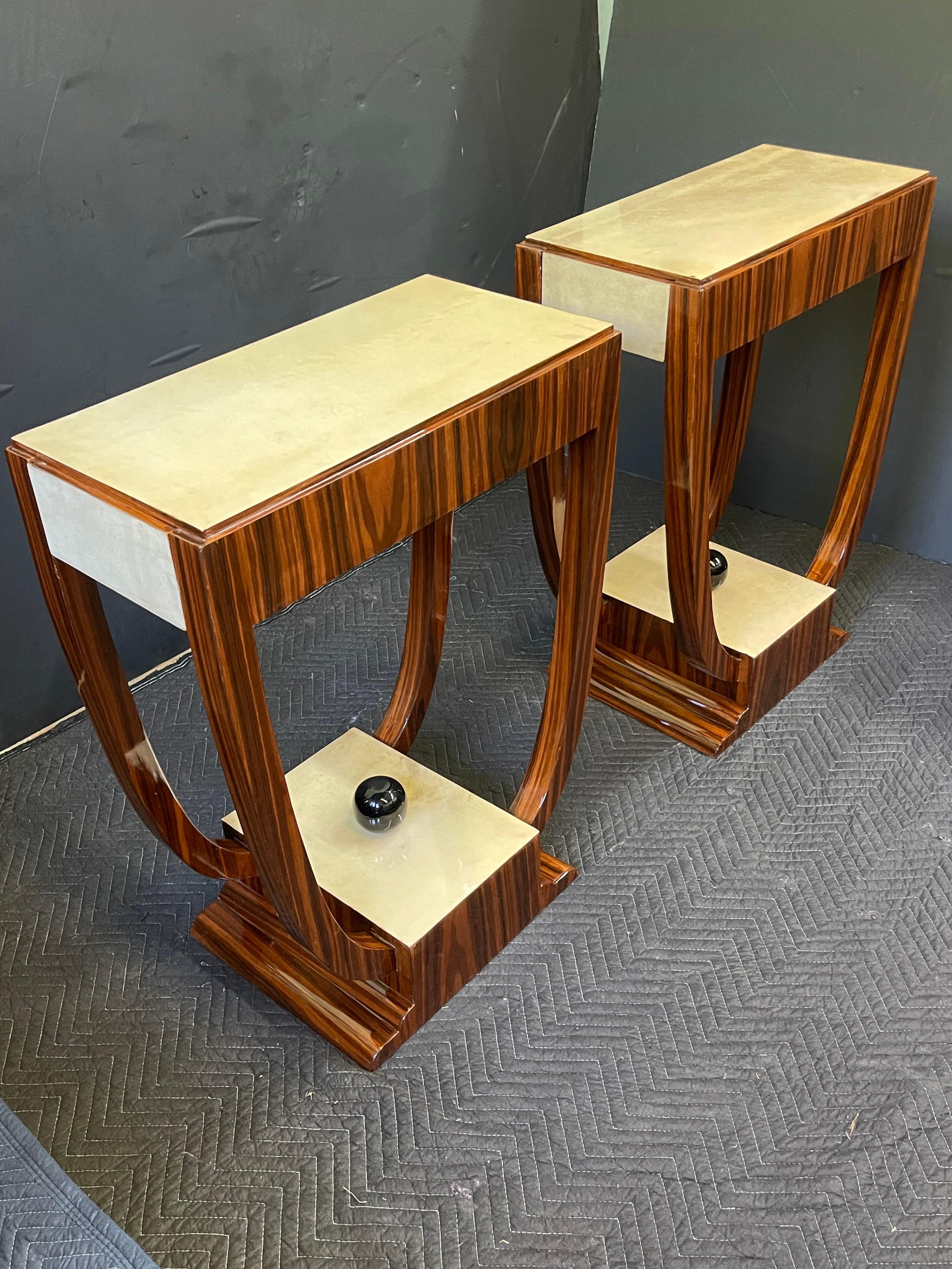 Pair of Art Deco Style Rosewood and Parchment Side Tables 4