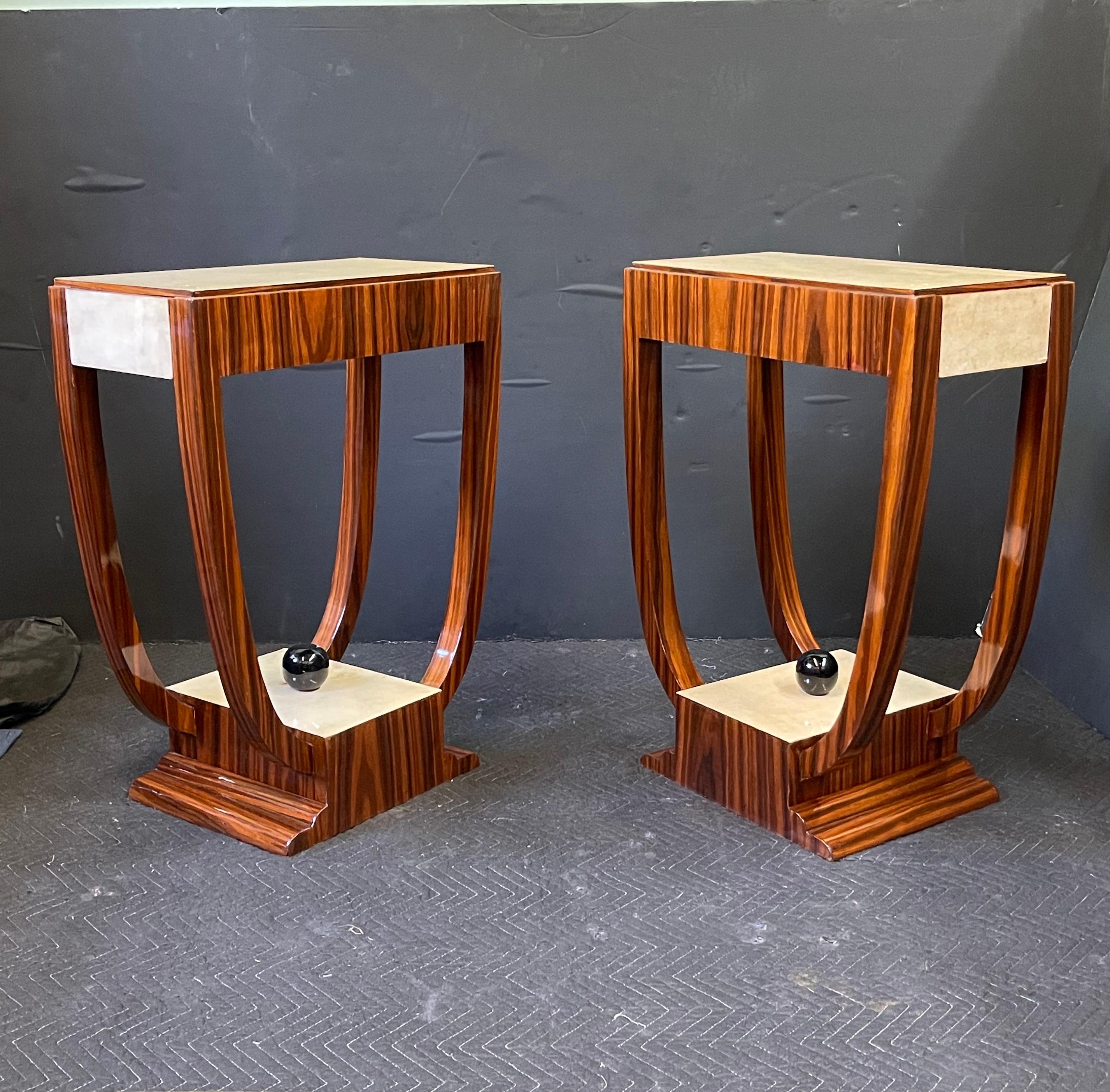 Pair of Art Deco Style Rosewood and Parchment Side Tables 8