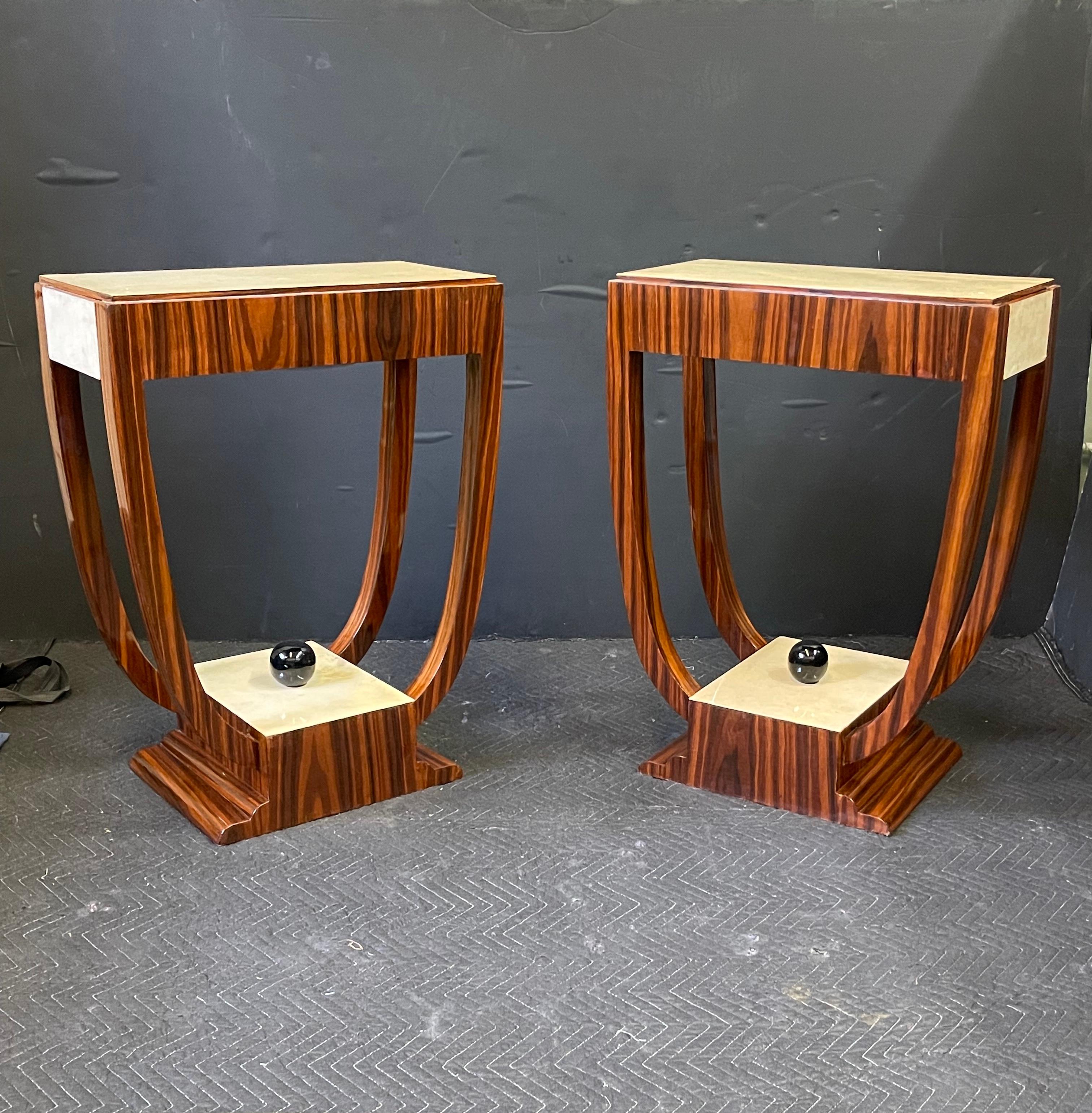 Pair of Art Deco Style Rosewood and Parchment Side Tables 9