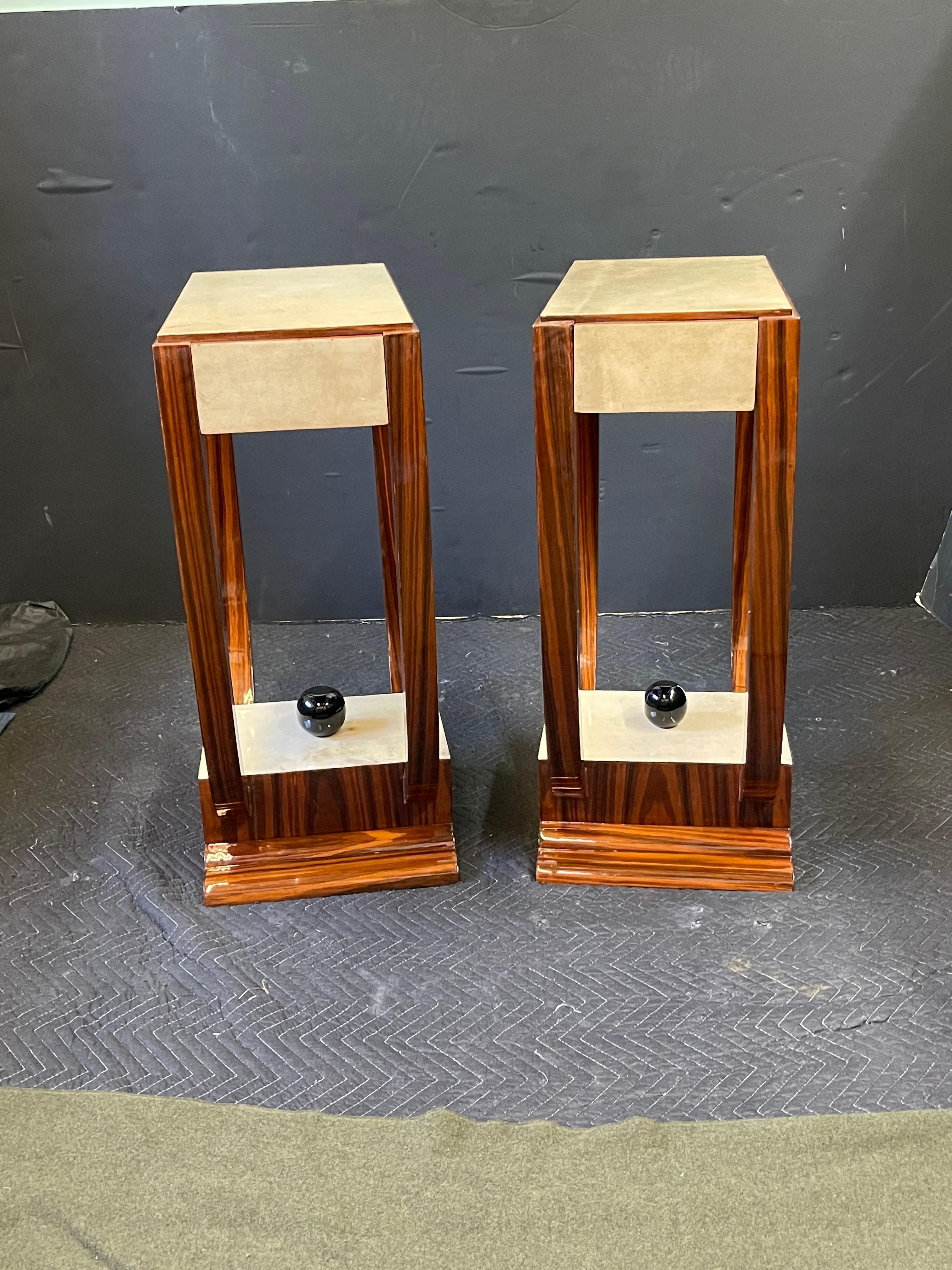 Pair of Art Deco Style Rosewood and Parchment Side Tables In Good Condition In Atlanta, GA