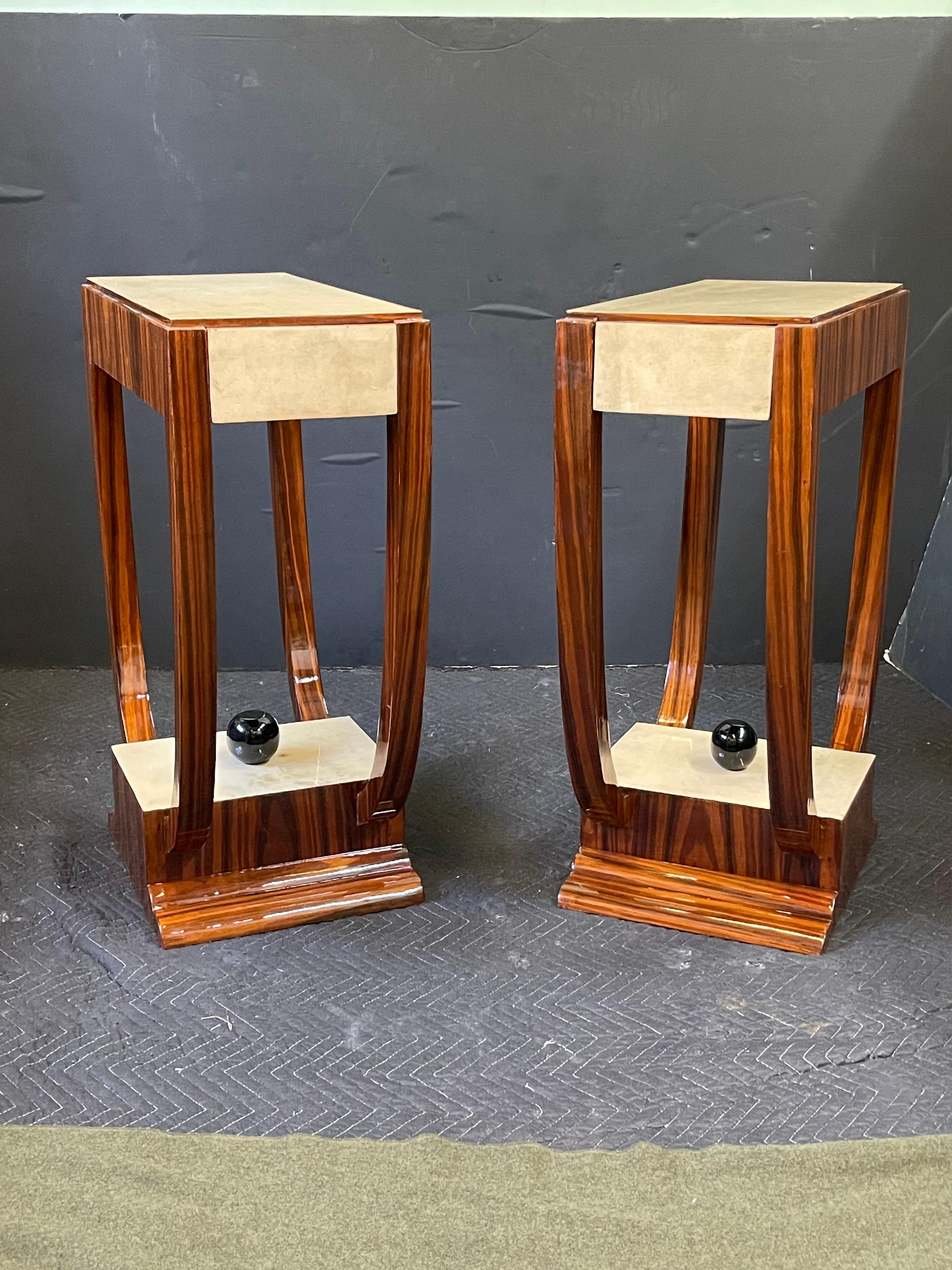 Contemporary Pair of Art Deco Style Rosewood and Parchment Side Tables