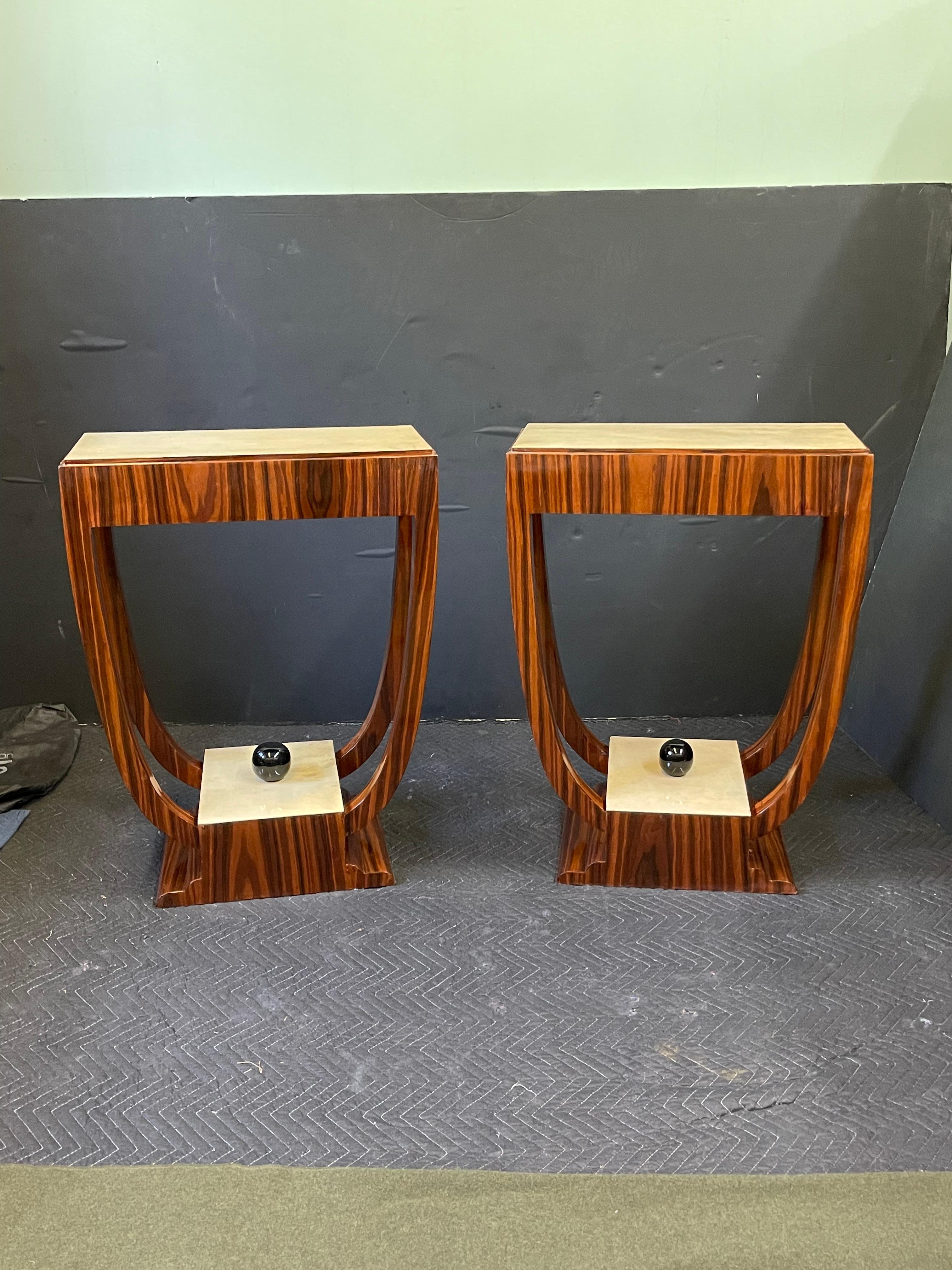 Pair of Art Deco Style Rosewood and Parchment Side Tables 1