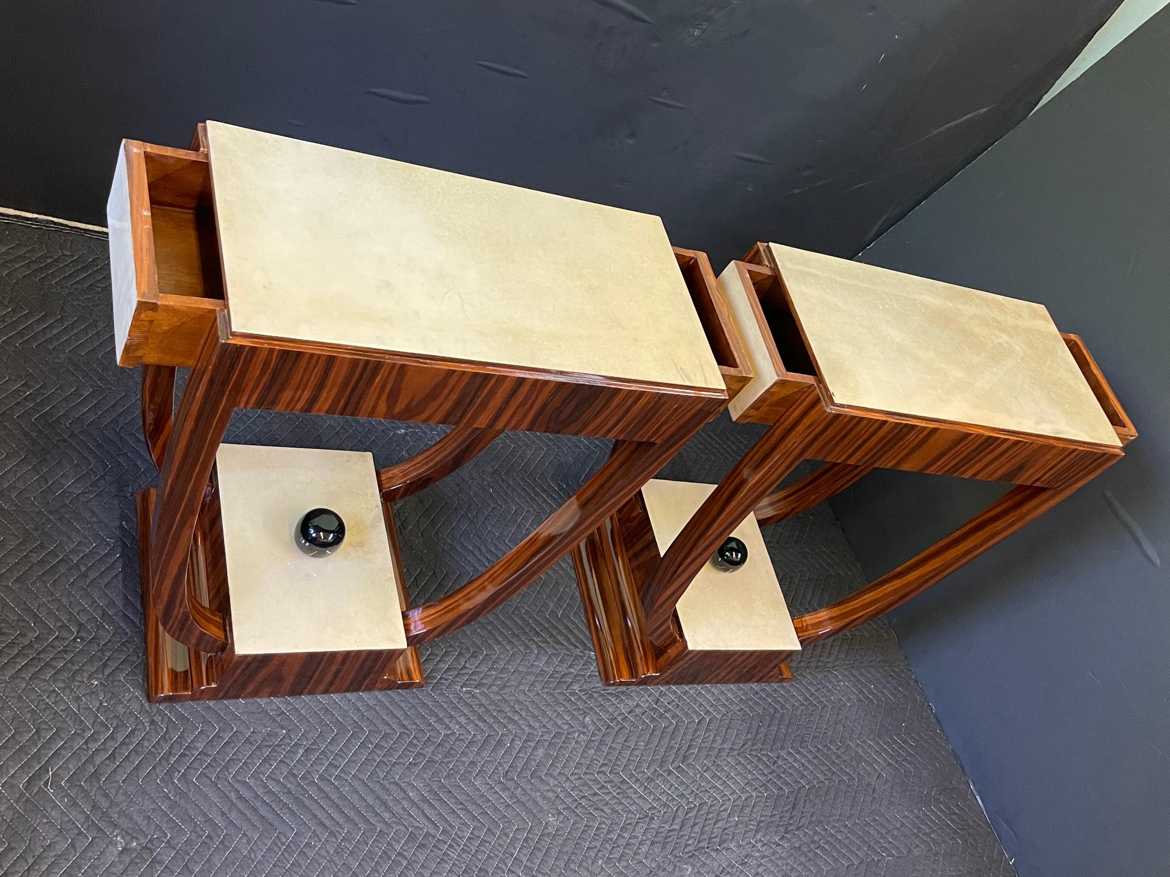 Pair of Art Deco Style Rosewood and Parchment Side Tables 2