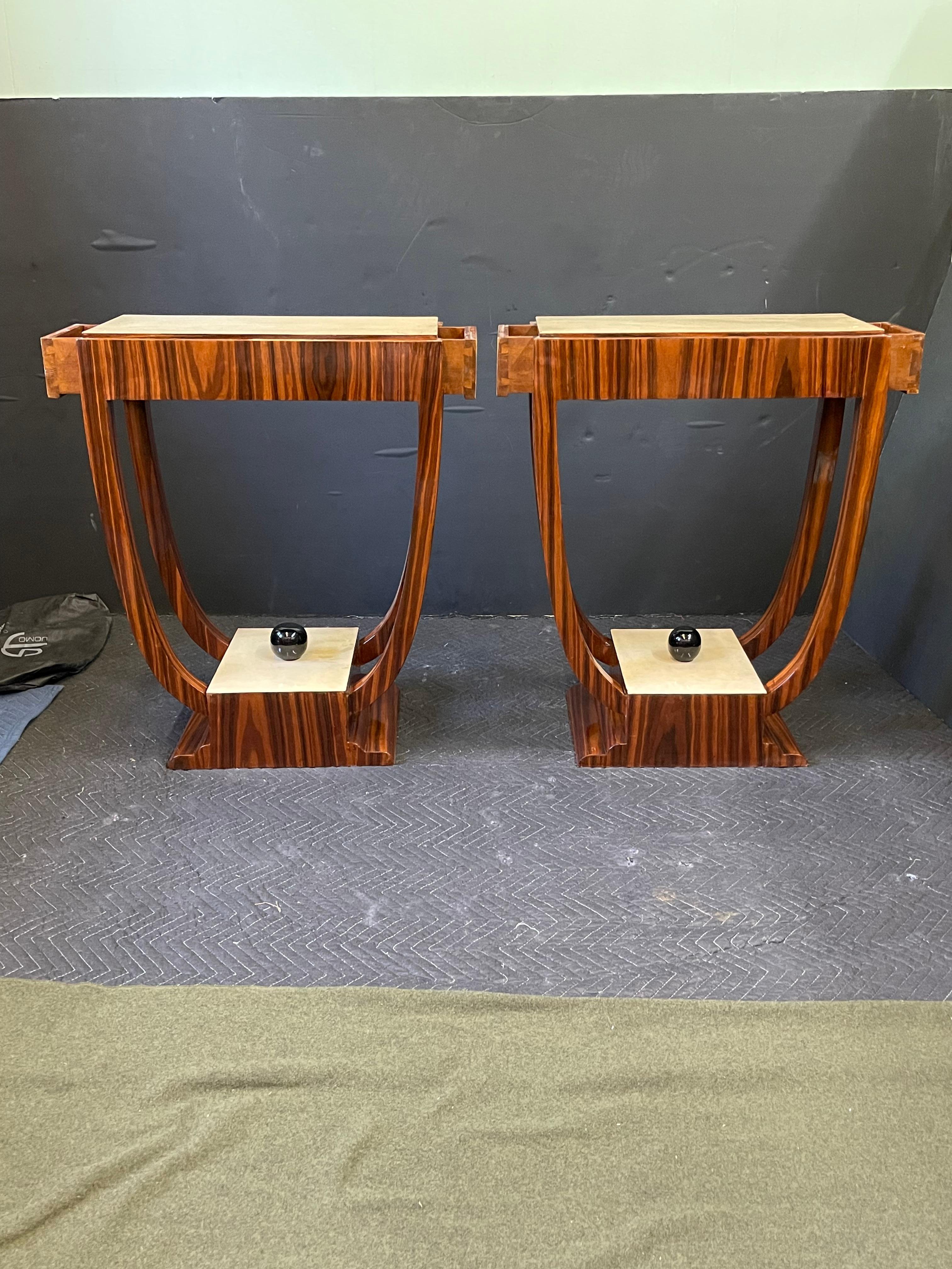 Pair of Art Deco Style Rosewood and Parchment Side Tables 3