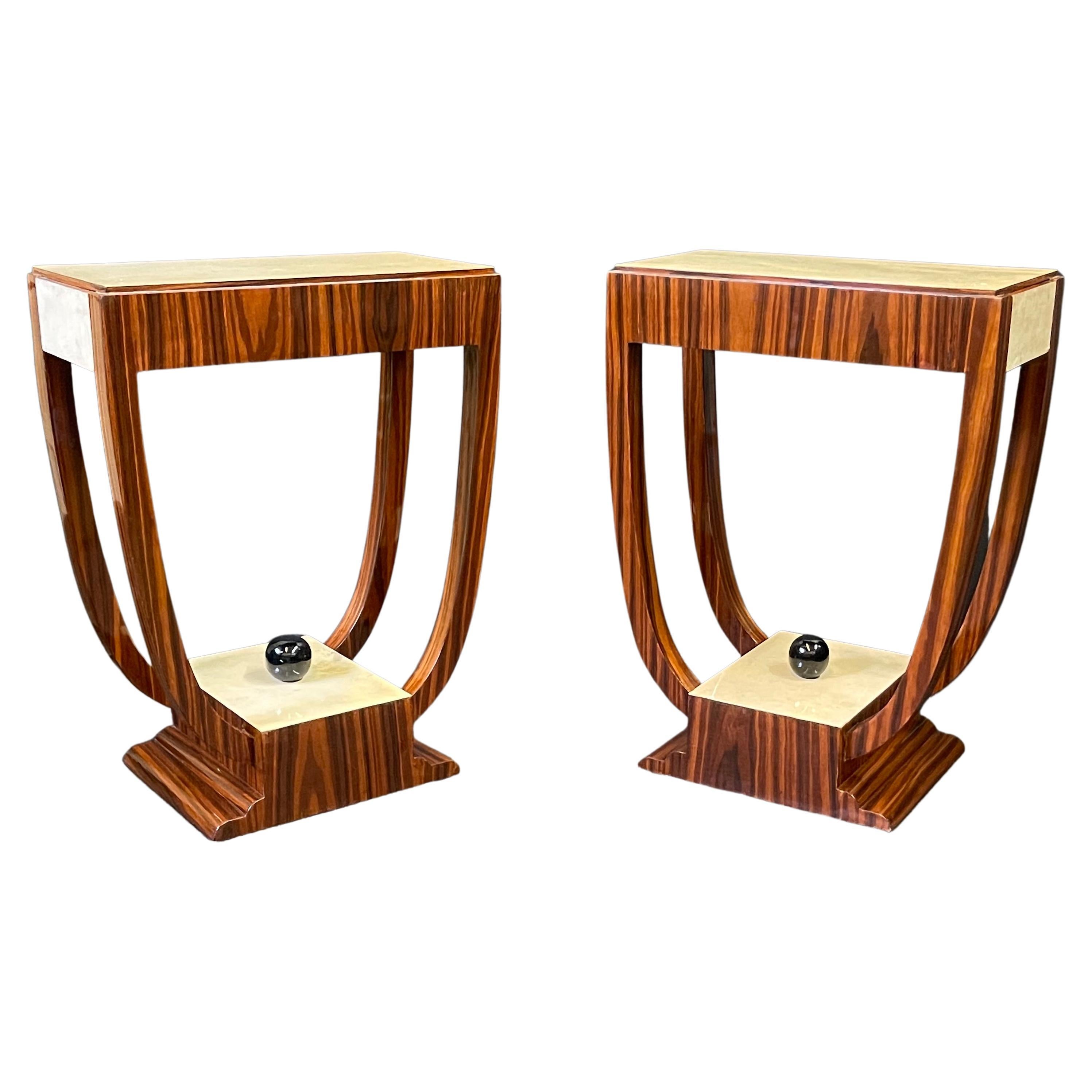 Pair of Art Deco Style Rosewood and Parchment Side Tables