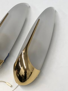 Pair of Art Deco Style Sconces Brass and Satin Glass Vintage, Austria, 1980s