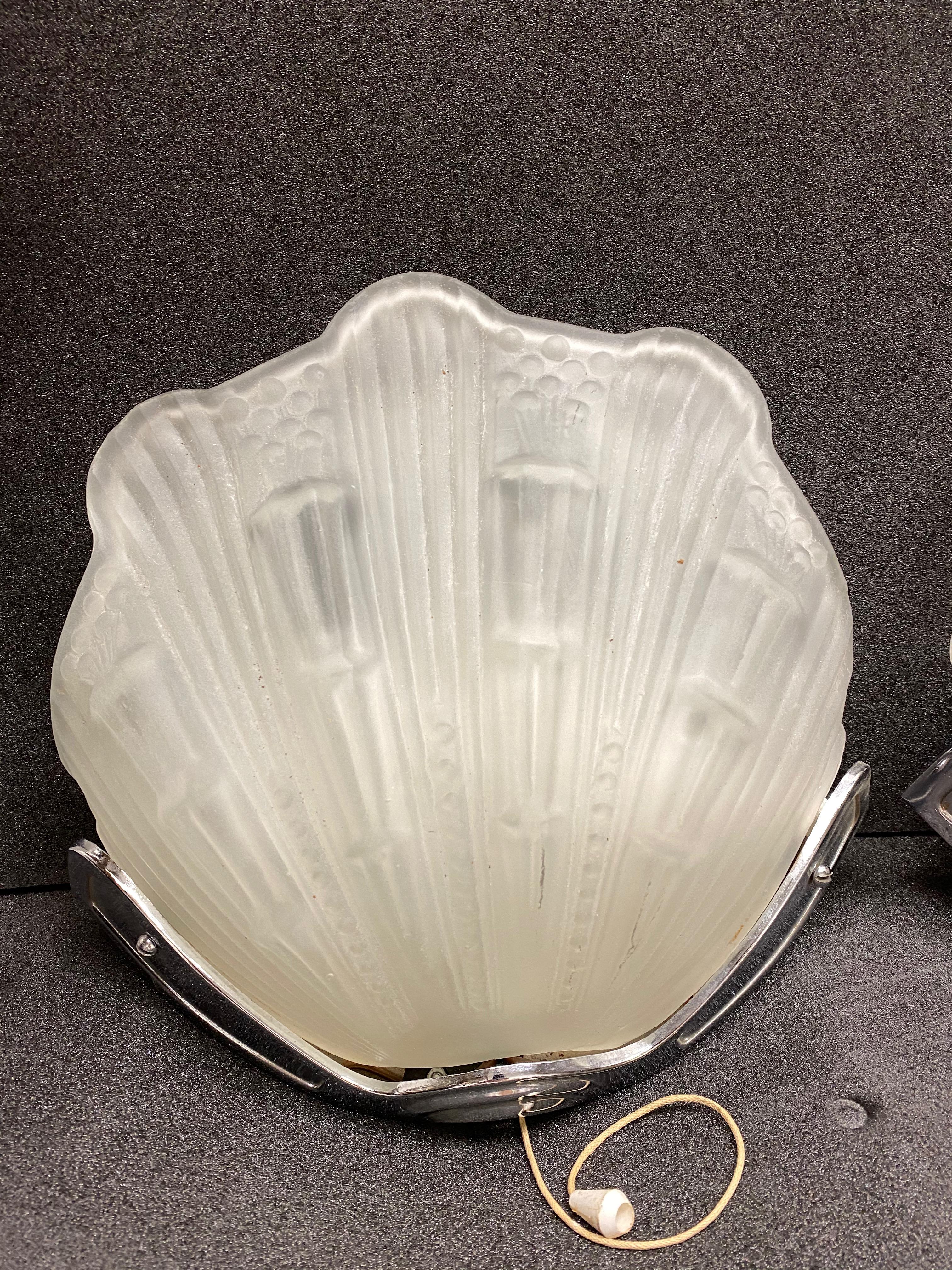 American Pair of Art Deco Style Sconces with Stylised Shell Design For Sale
