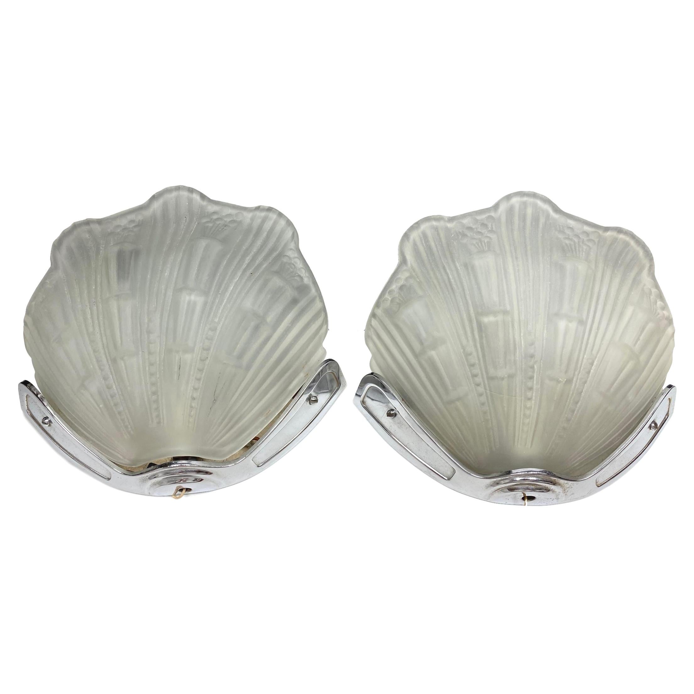 Pair of Art Deco Style Sconces with Stylised Shell Design For Sale