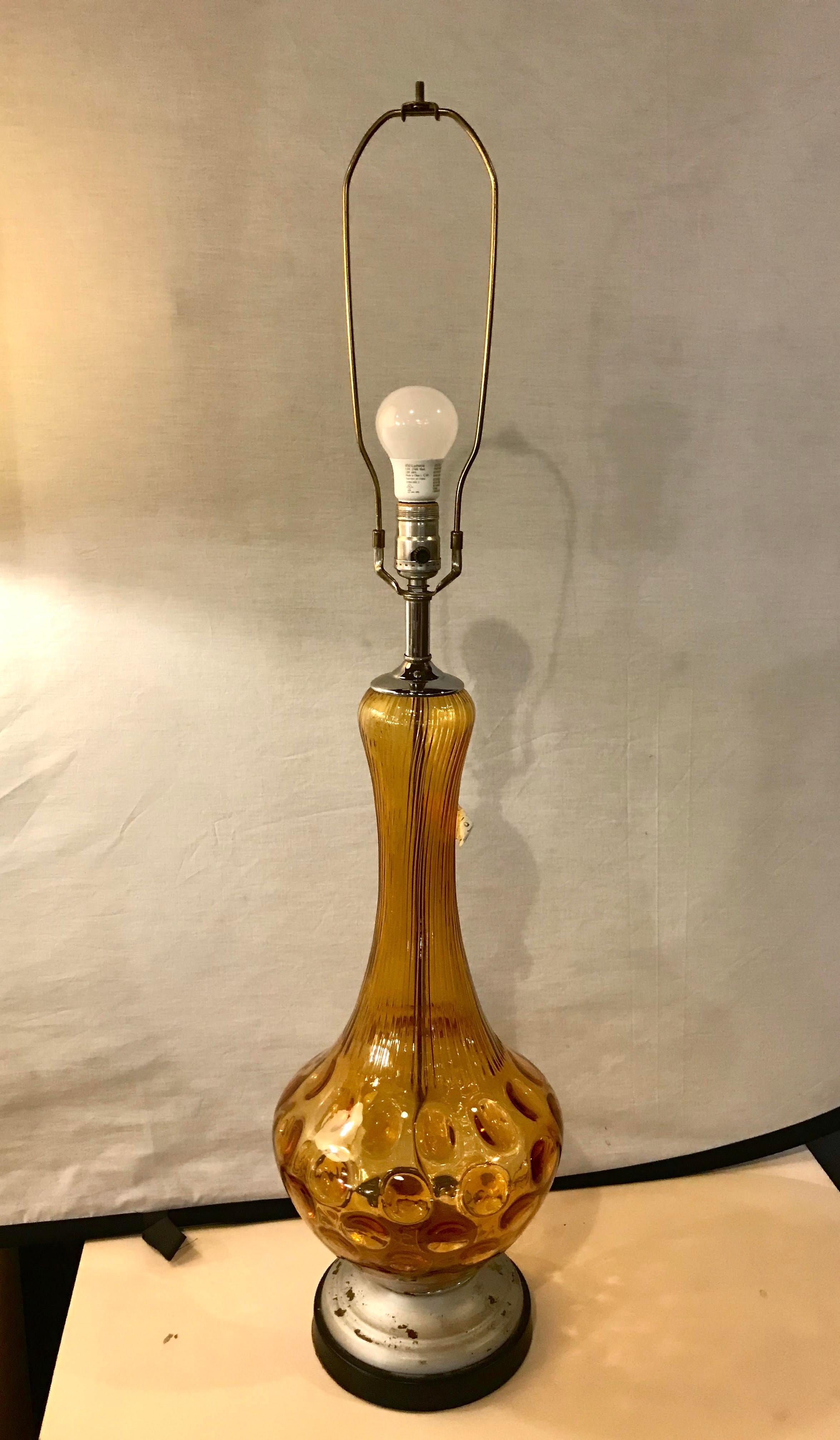 Pair of Art Deco Style Sculpted Amber Glass Lamps 3